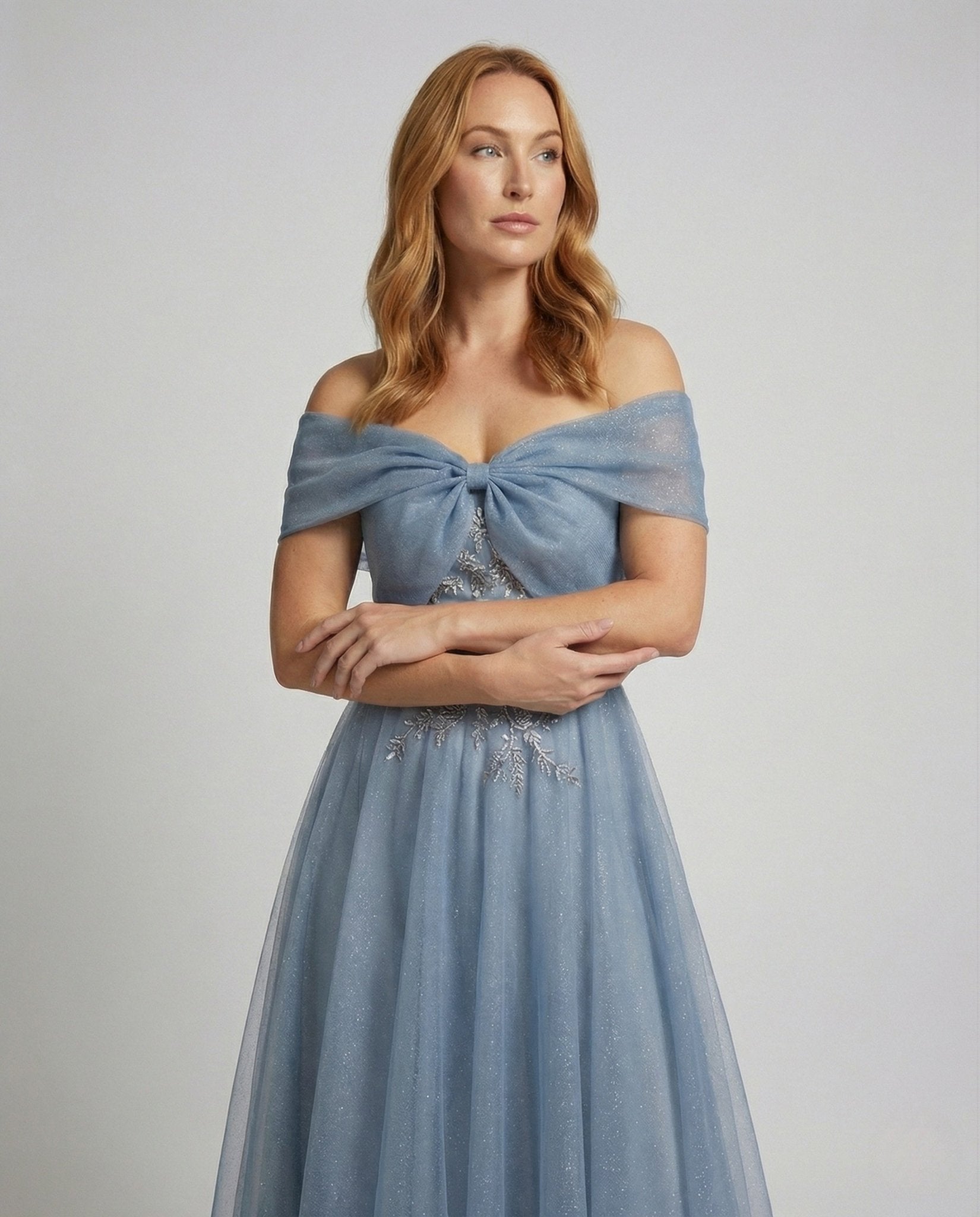 Ladies Floor-Length Off-The-Shoulder Evening Dress with Lace - Chichicherry