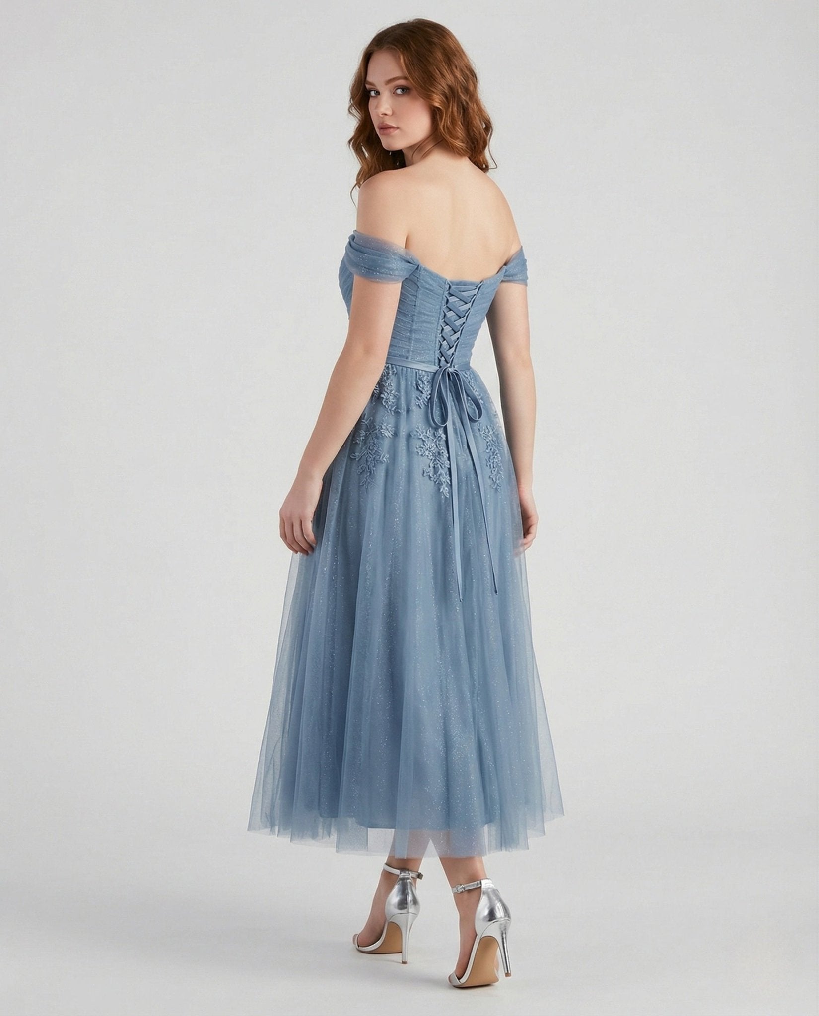Ladies Floor-Length Off-The-Shoulder Evening Dress with Lace - Chichicherry