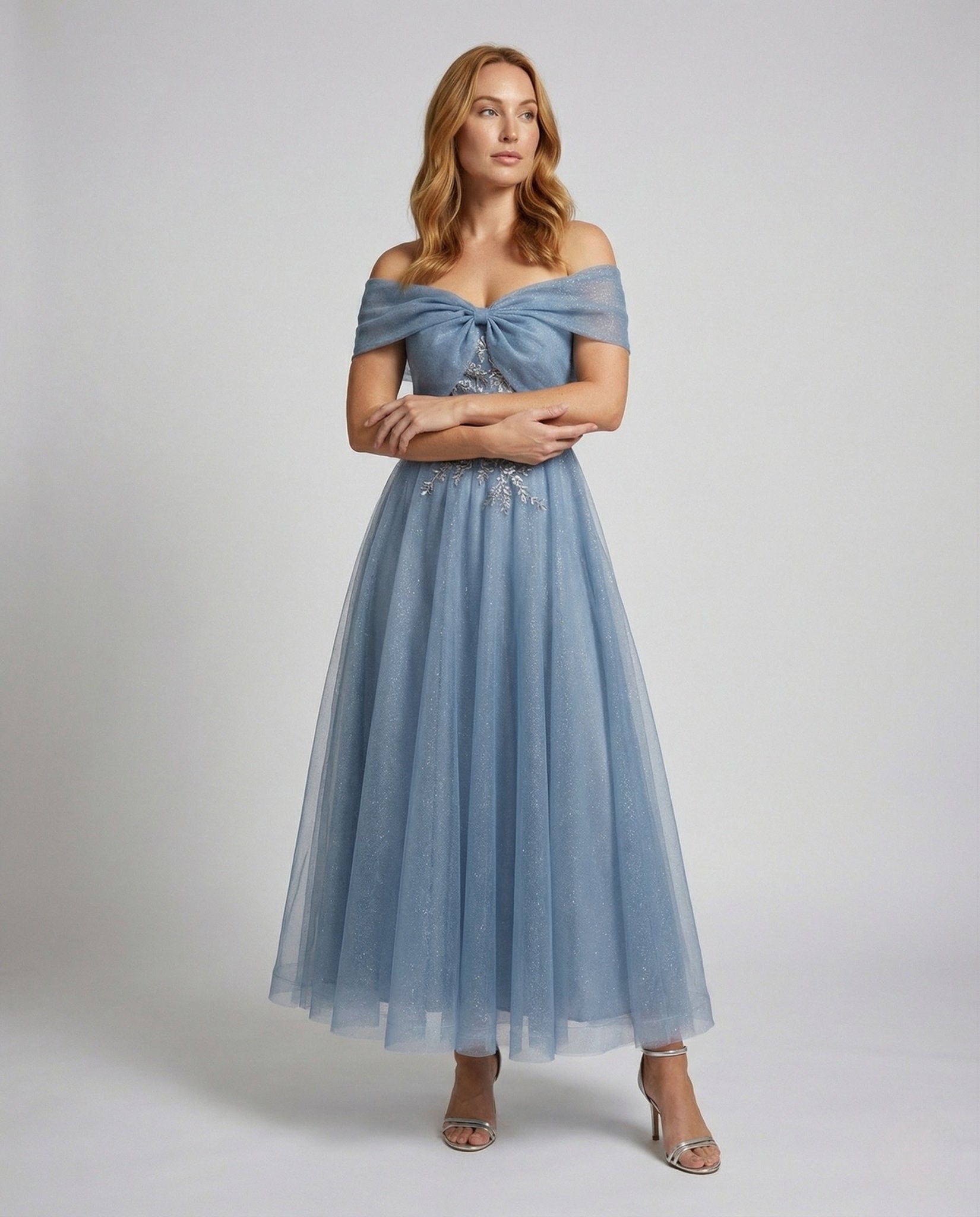 Ladies Floor-Length Off-The-Shoulder Evening Dress with Lace - Chichicherry
