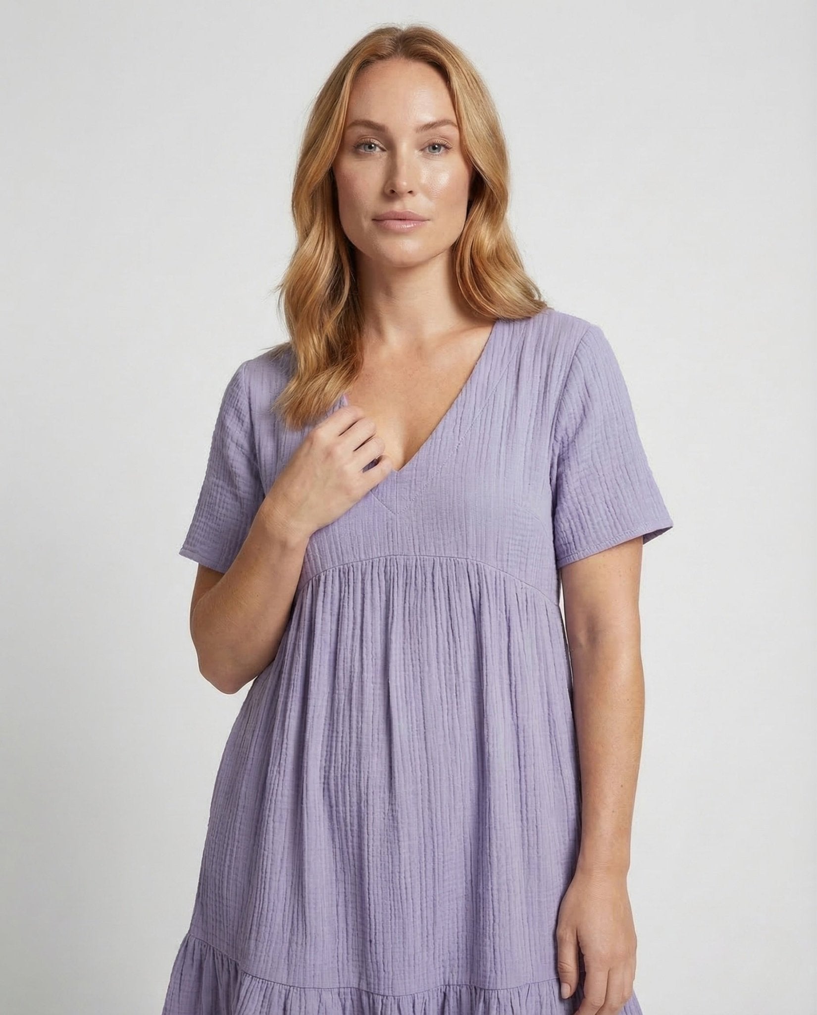 Ladies Gaze Dress V Neck Tiered Skirt - Chichicherry