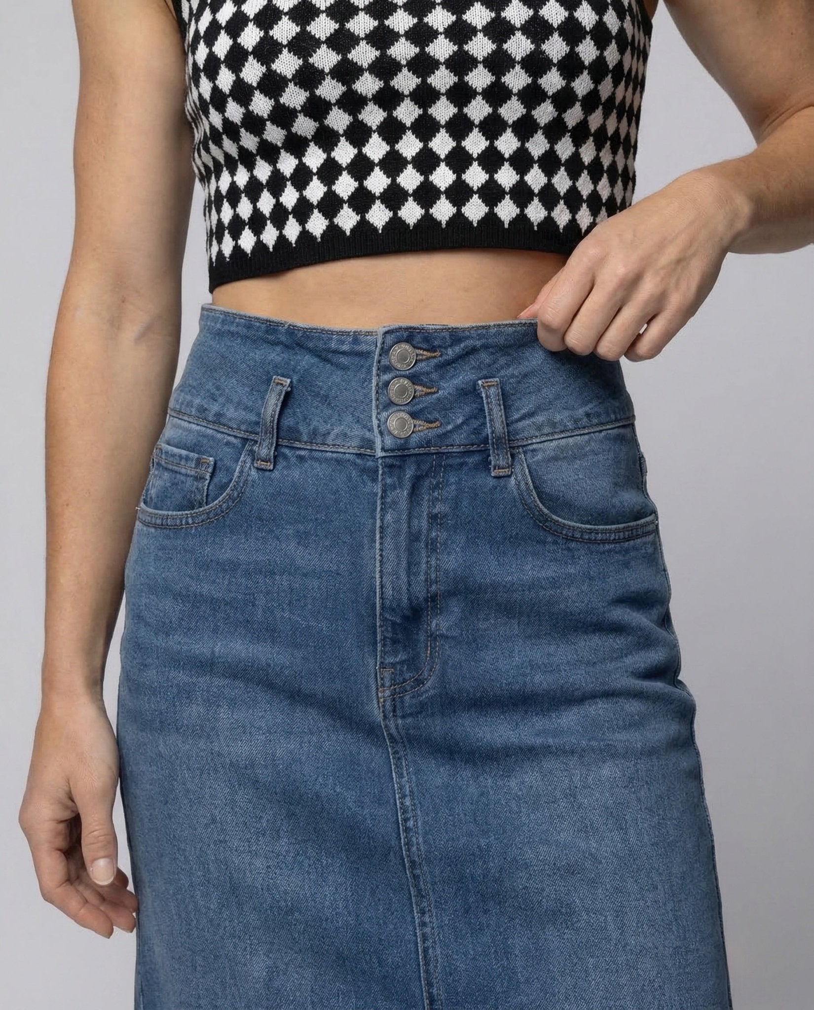 Ladies Jeans Midi Skirt Front Split - Chichicherry