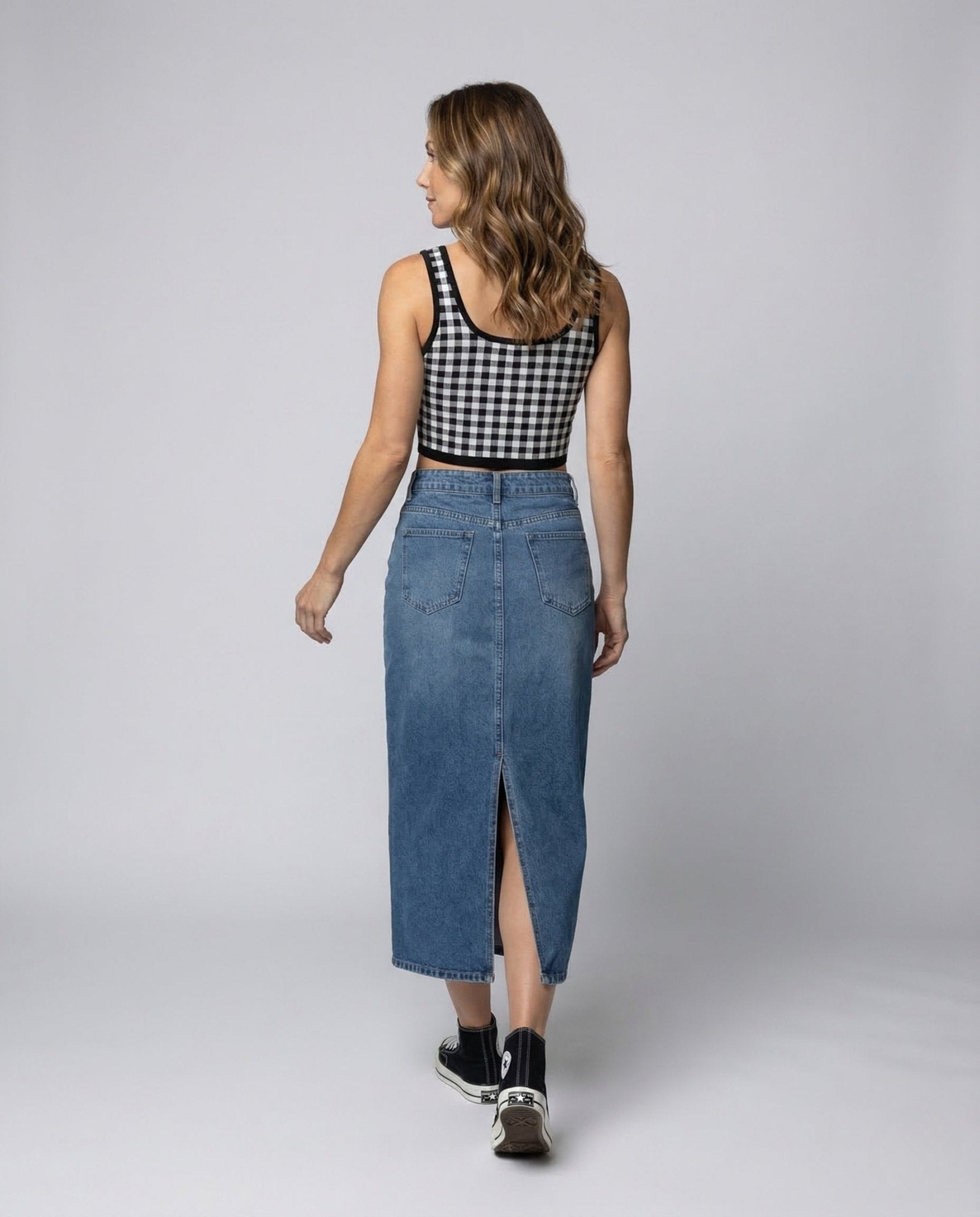 Ladies Jeans Midi Skirt Front Split - Chichicherry