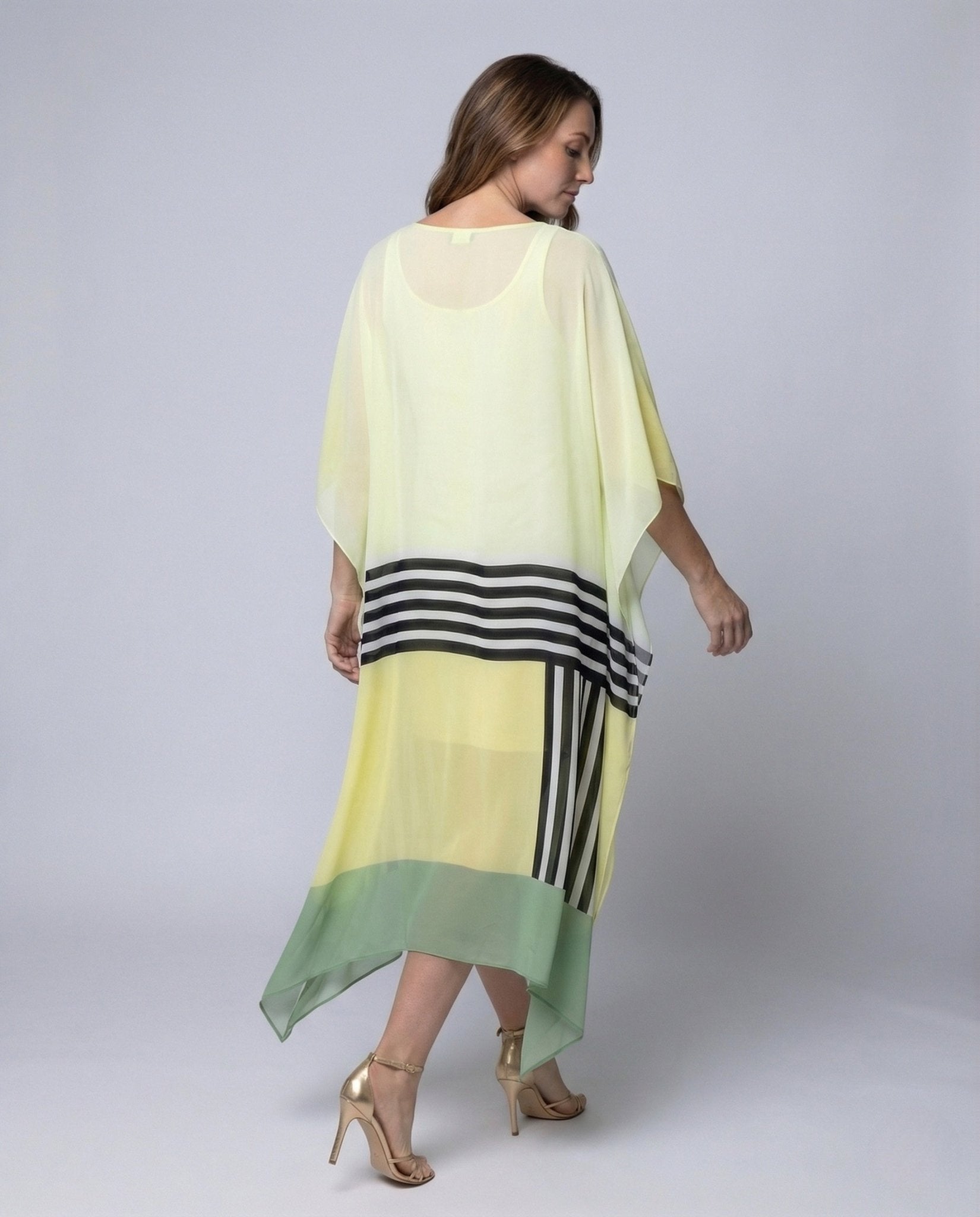 Ladies Kaftan Maxi Dress with Asymmetrical Hem - Chichicherry