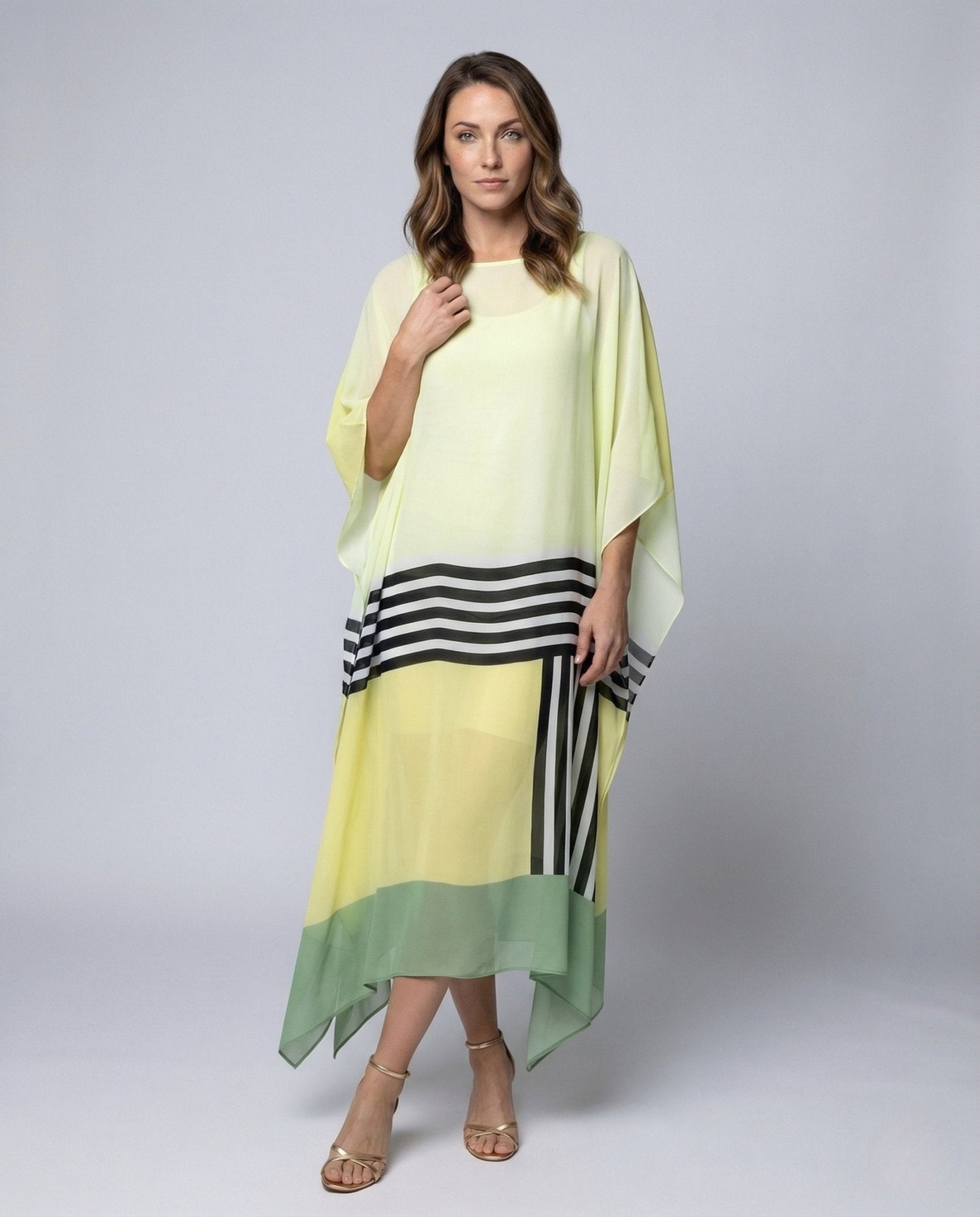 Ladies Kaftan Maxi Dress with Asymmetrical Hem - Chichicherry