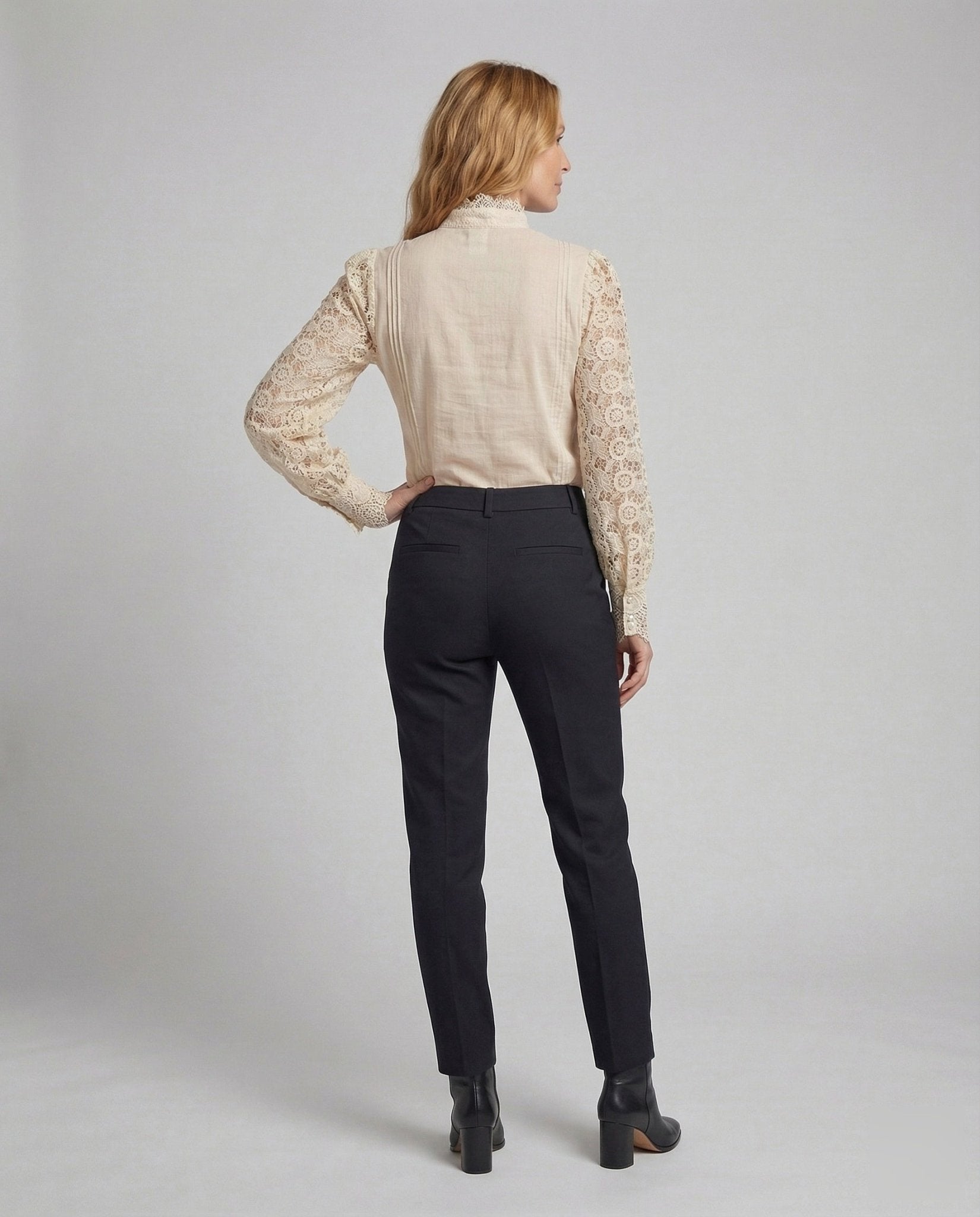 Ladies Lace Blouse Stand - up Collar Pearls - Chichicherry