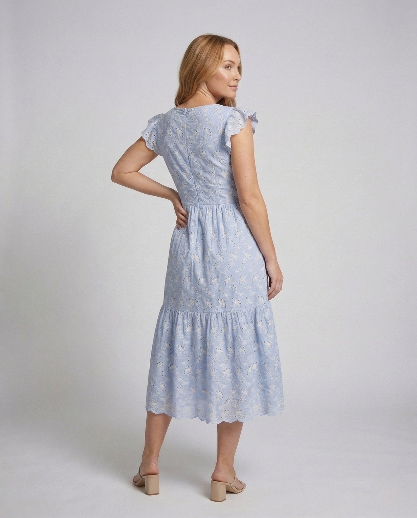 Ladies Lace Maxi Dress with Tiered Skirt - Chichicherry