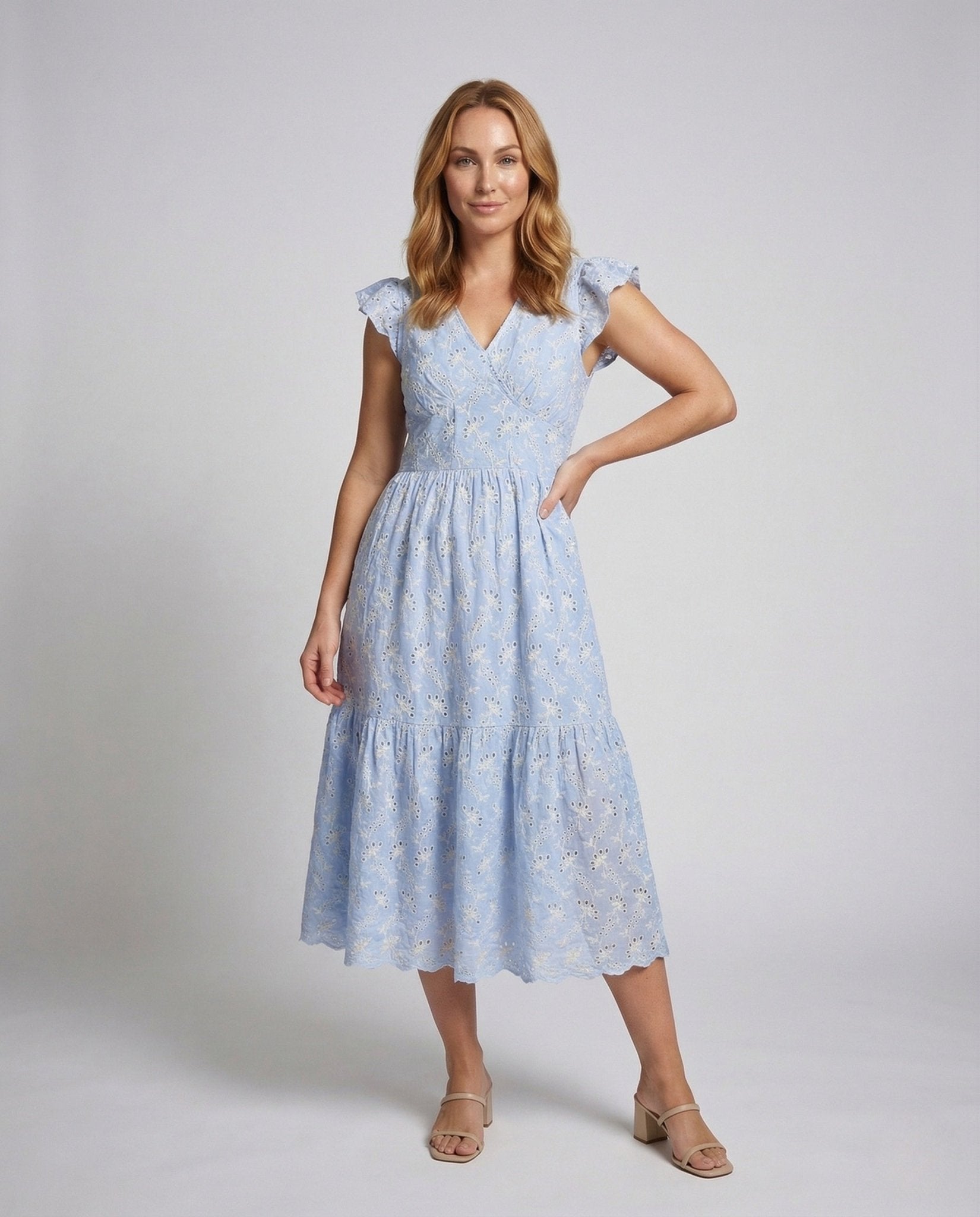 Ladies Lace Maxi Dress with Tiered Skirt - Chichicherry