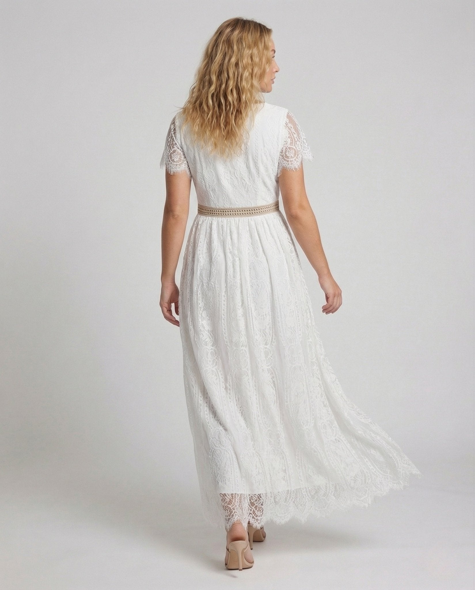 Ladies Lace Maxi Dress with Wing Sleeves - Chichicherry