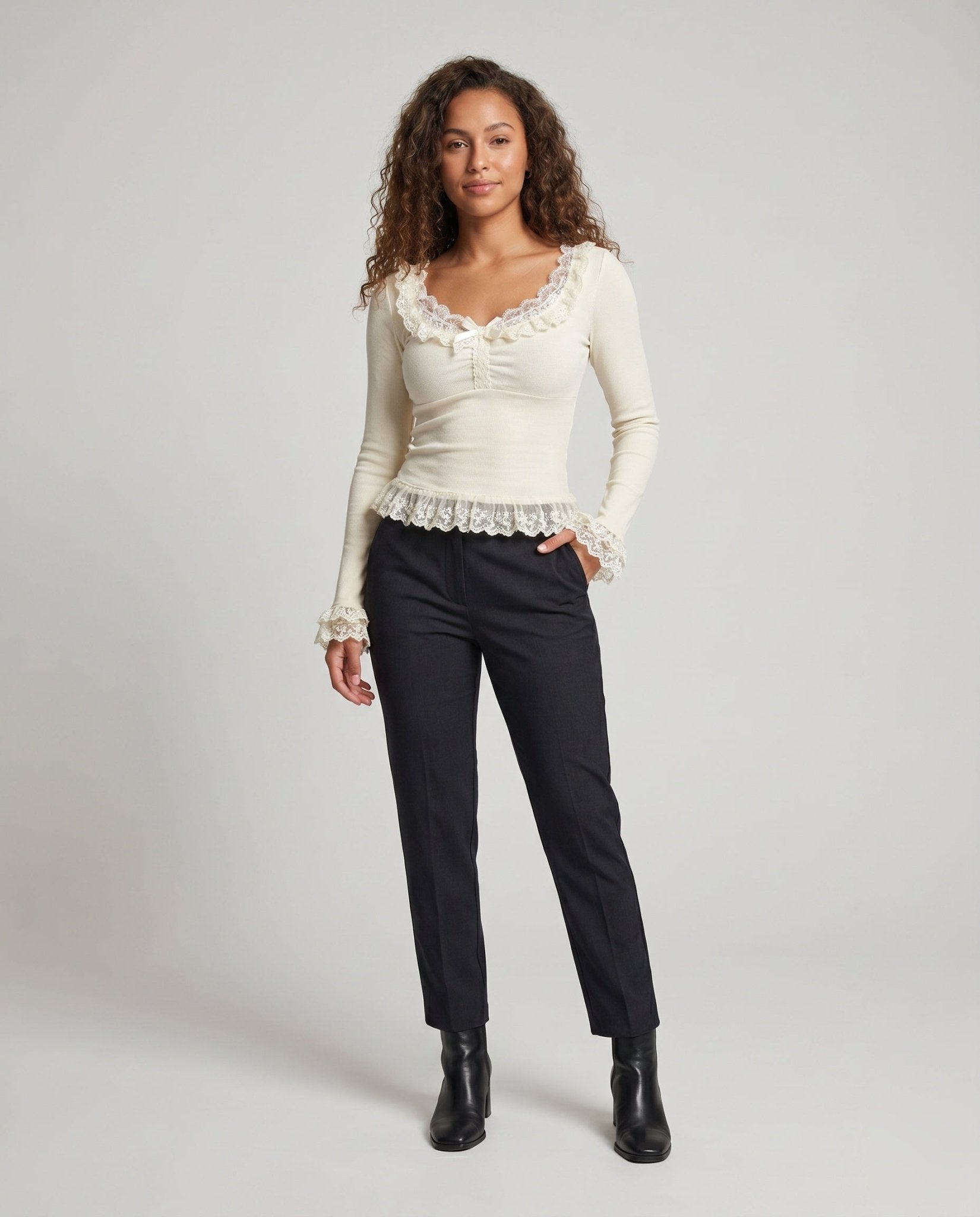 Ladies lace top with delicate ruffle details - Chichicherry