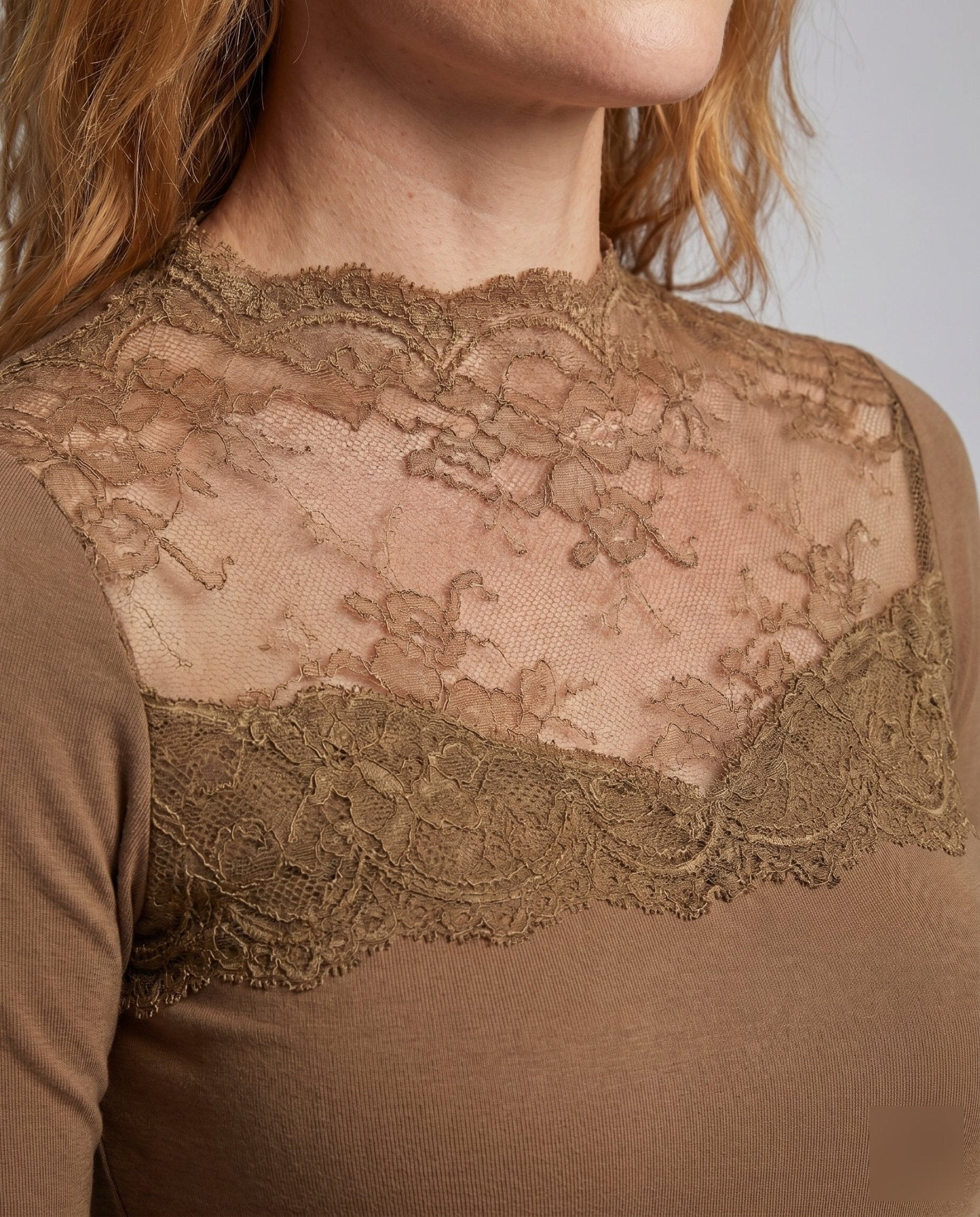 Ladies lace top with elegant long sleeve design and sophisticated details - Chichicherry