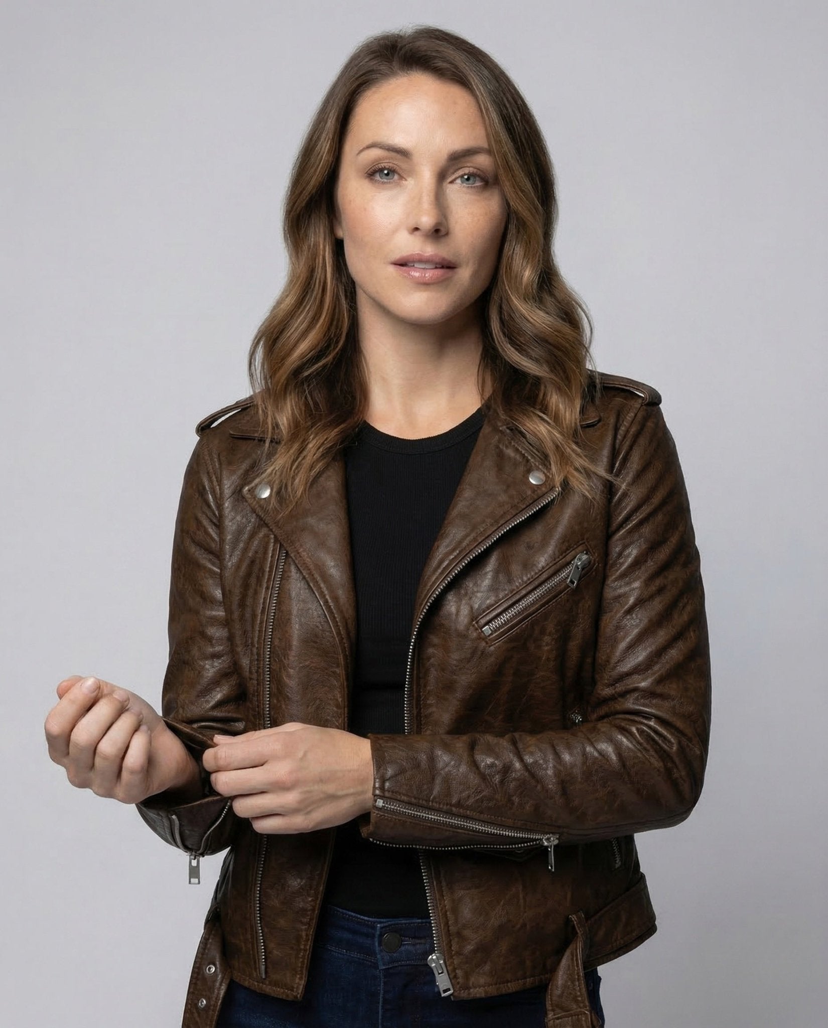 Ladies Leather Biker Jacket Tailored - Chichicherry