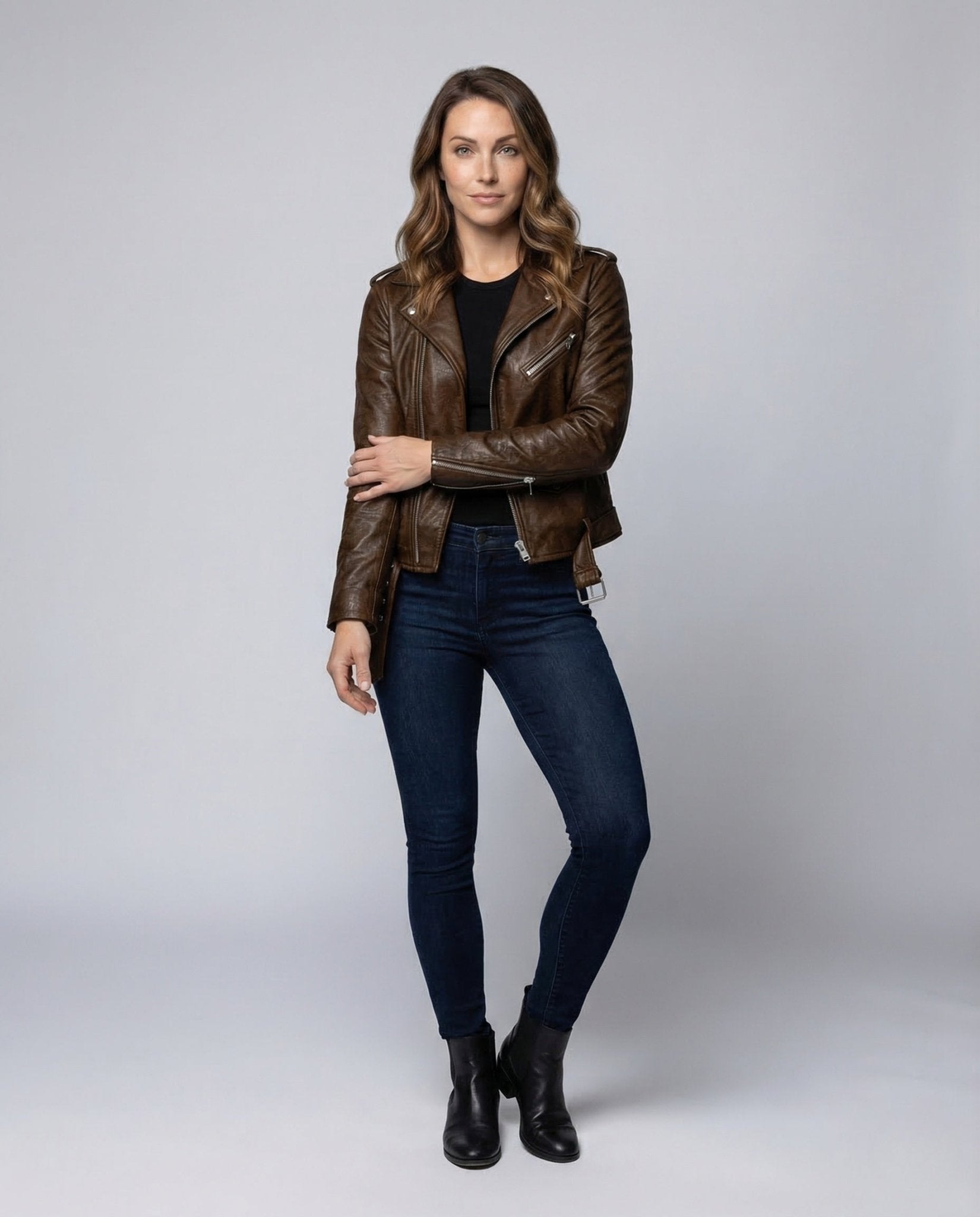 Ladies Leather Biker Jacket Tailored - Chichicherry