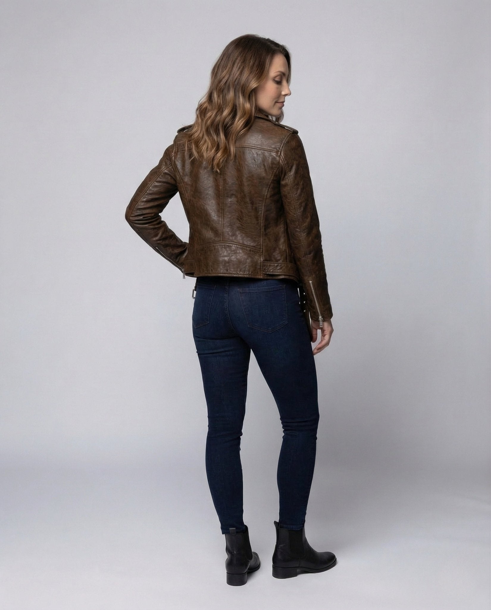 Ladies Leather Biker Jacket Tailored - Chichicherry