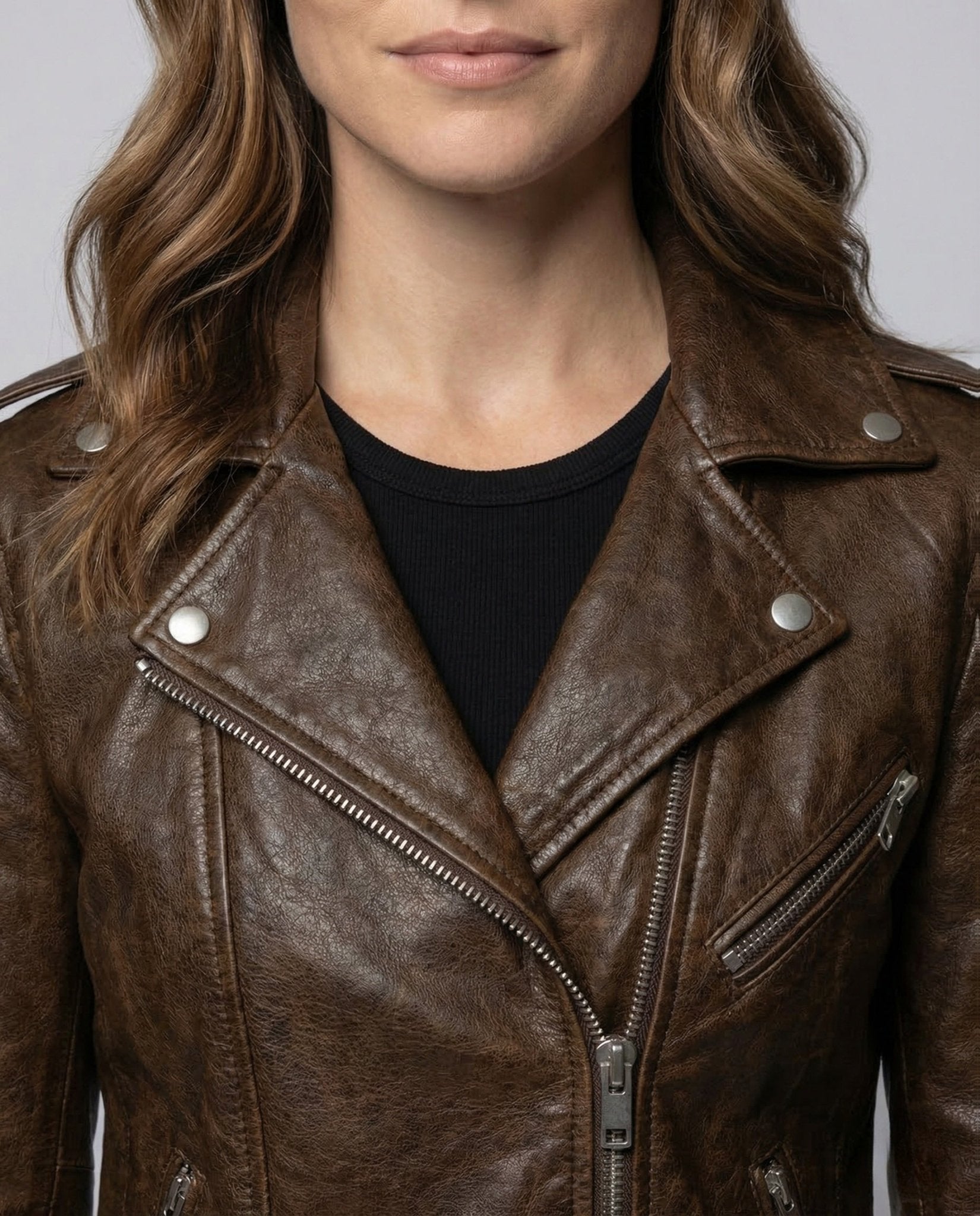 Ladies Leather Biker Jacket Tailored - Chichicherry