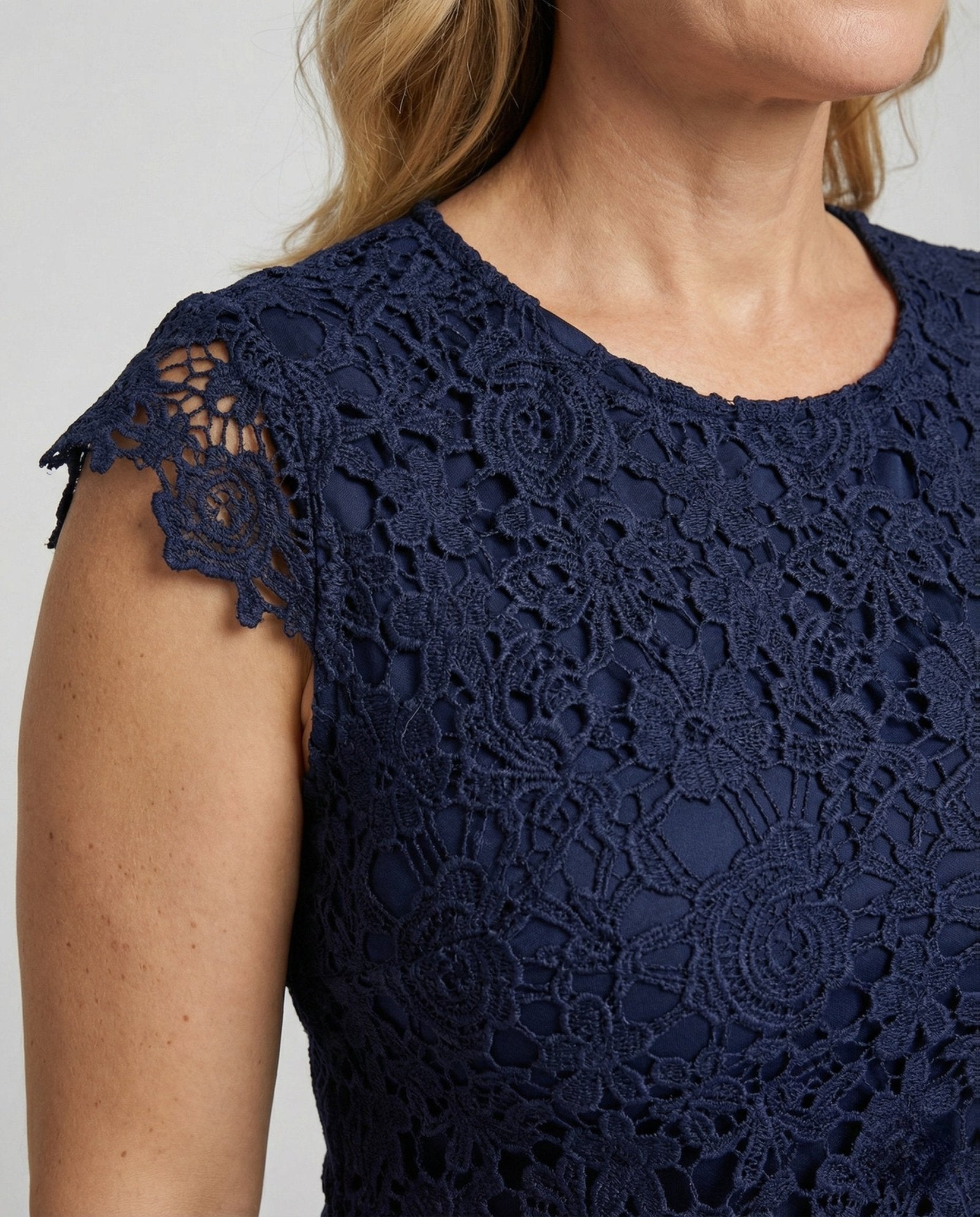 Ladies Lined Crochet Lace Dress with Cap Sleeves - Chichicherry