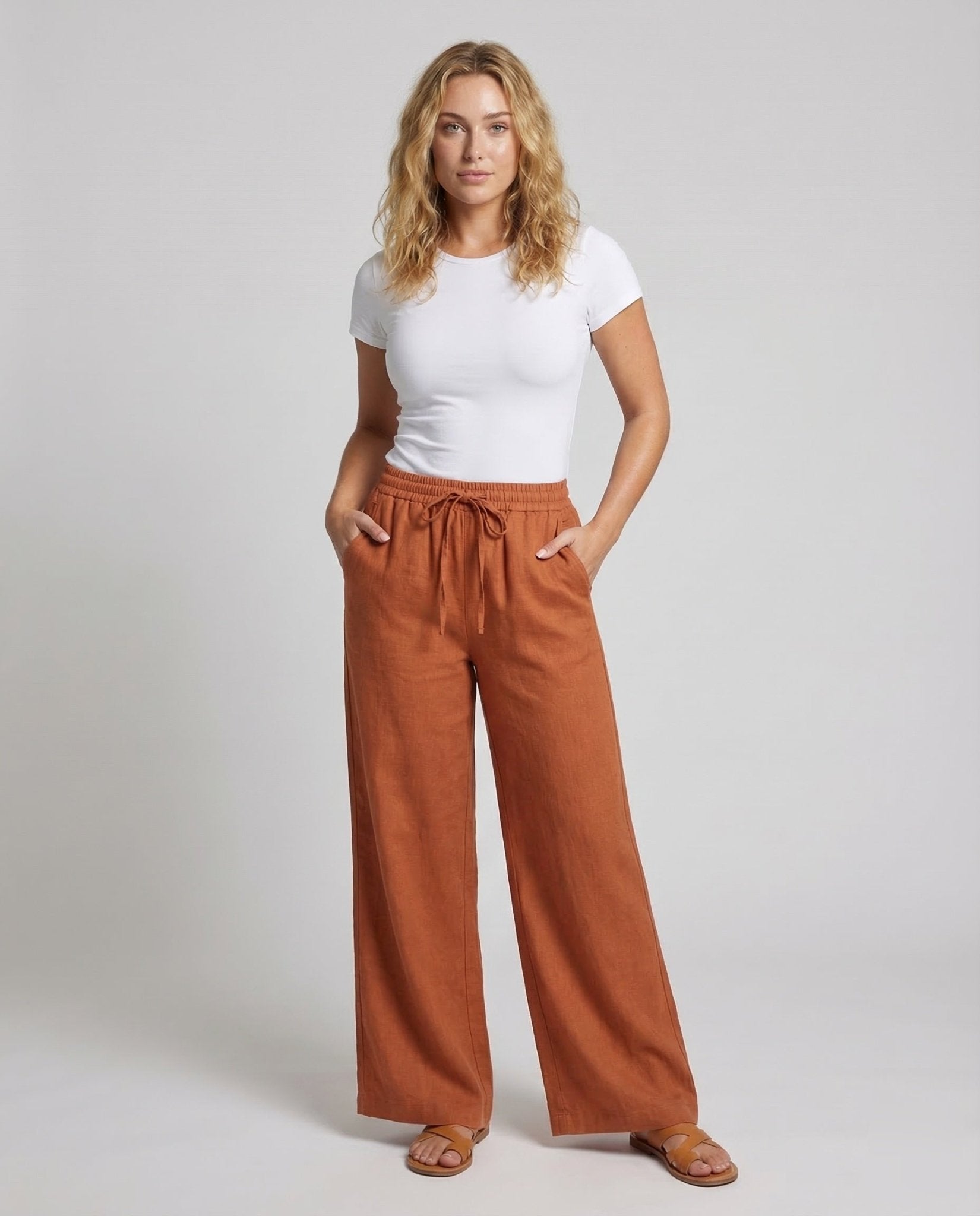 Ladies Linen Trousers Wide drawstring - Chichicherry