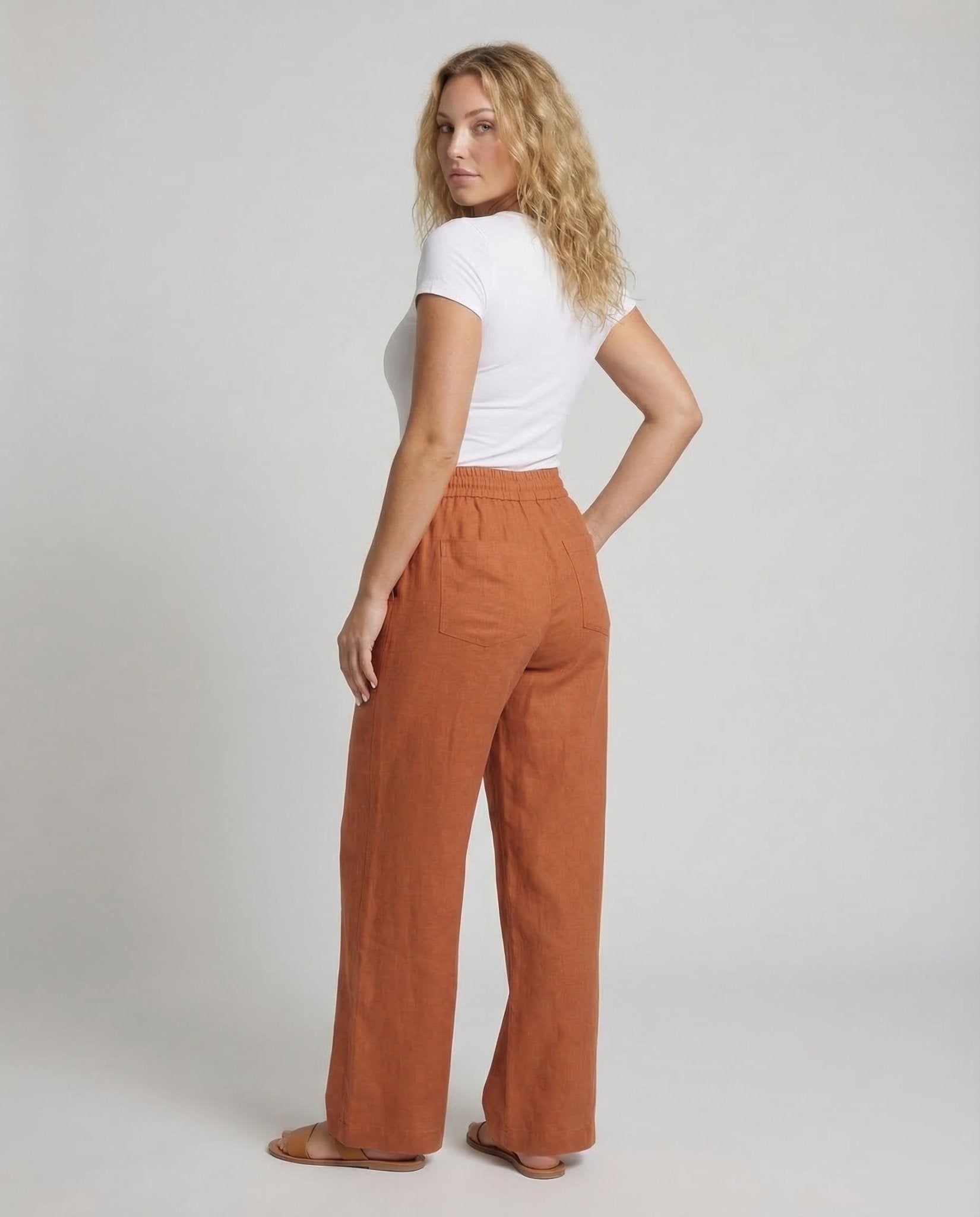 Ladies Linen Trousers Wide drawstring - Chichicherry