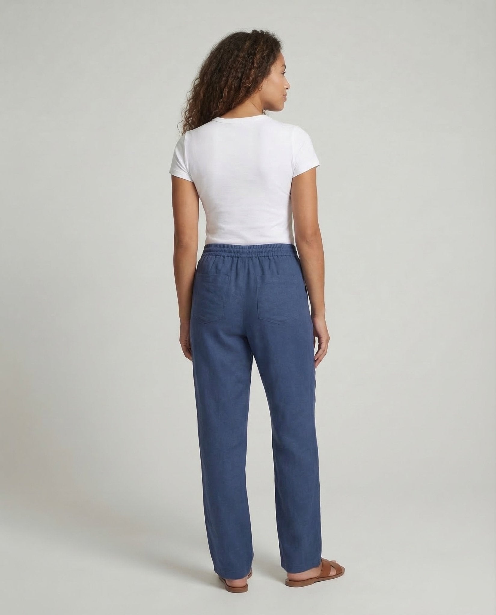 Ladies Linen Trousers Wide drawstring - Chichicherry