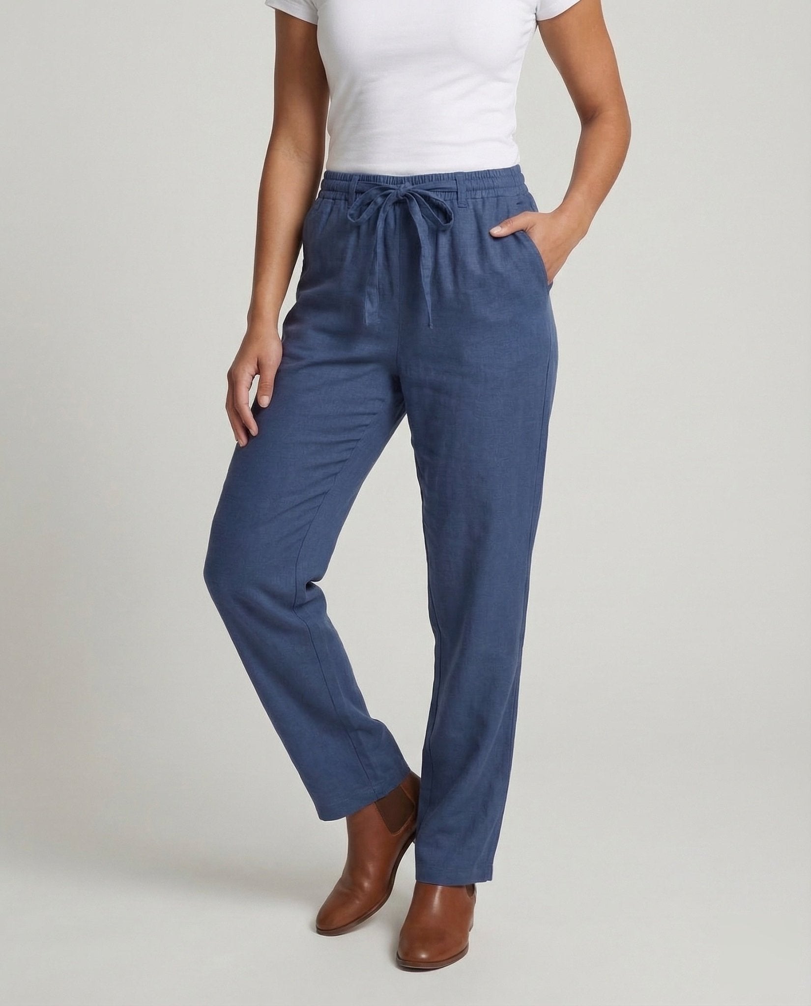 Ladies Linen Trousers Wide drawstring - Chichicherry