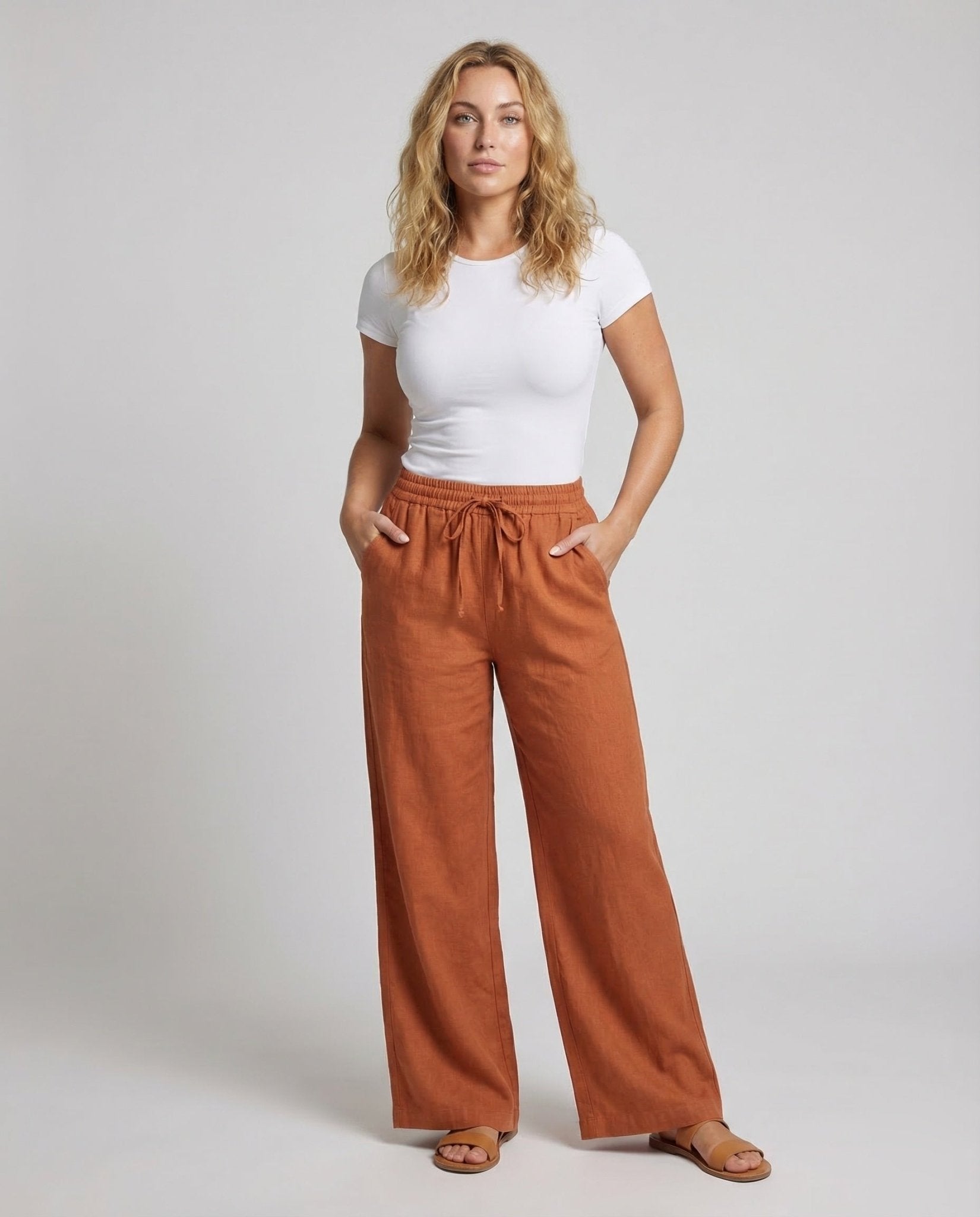 Ladies Linen Trousers Wide drawstring - Chichicherry