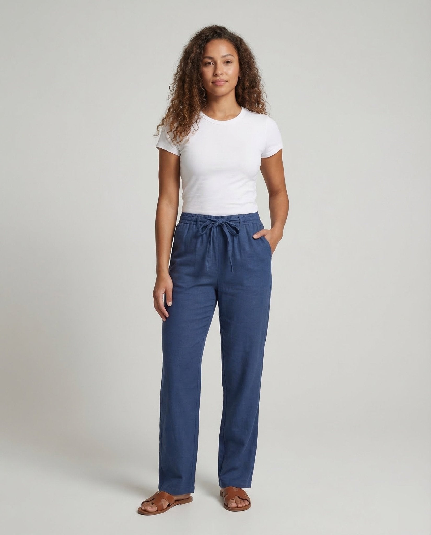 Ladies Linen Trousers Wide drawstring - Chichicherry
