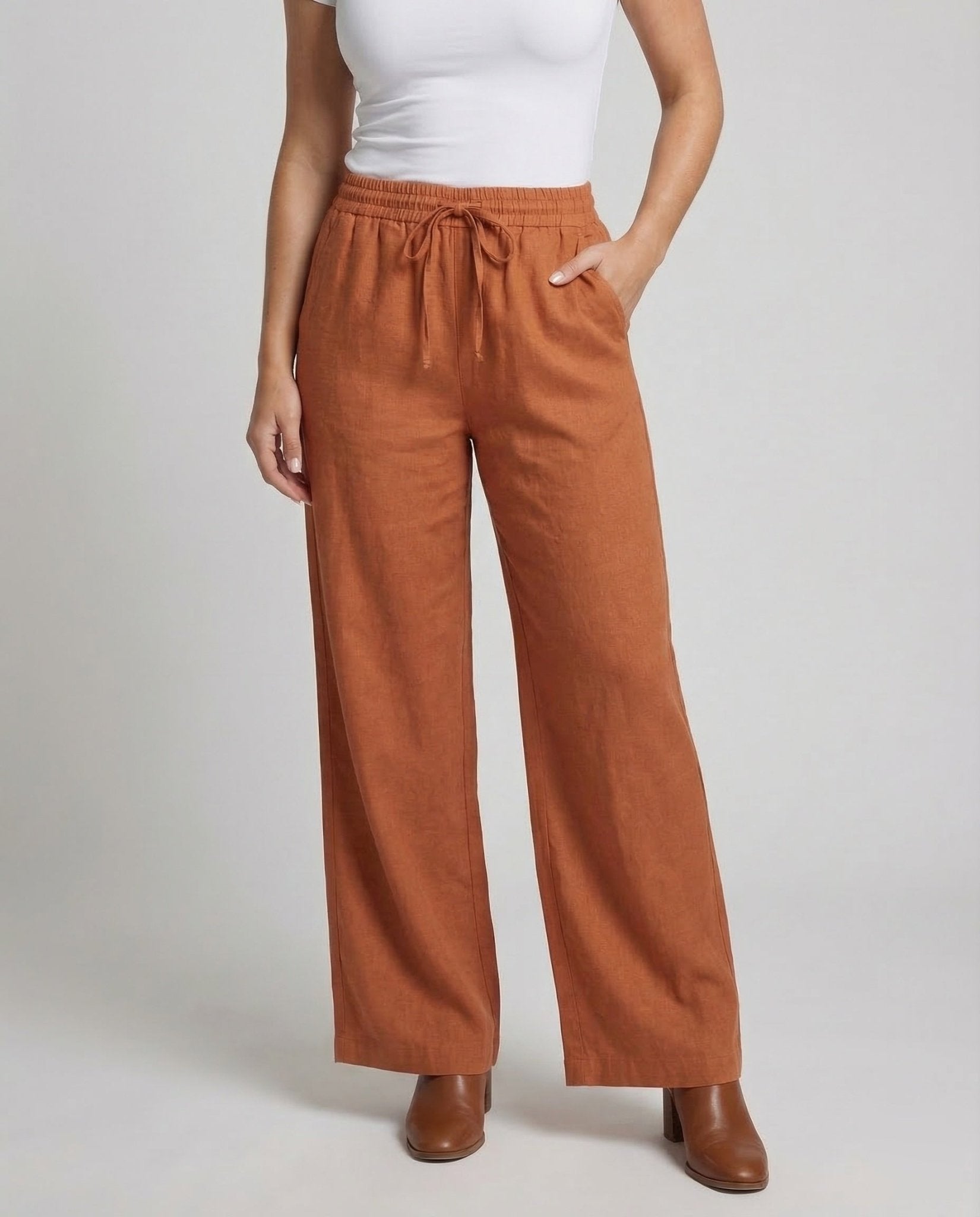 Ladies Linen Trousers Wide drawstring - Chichicherry