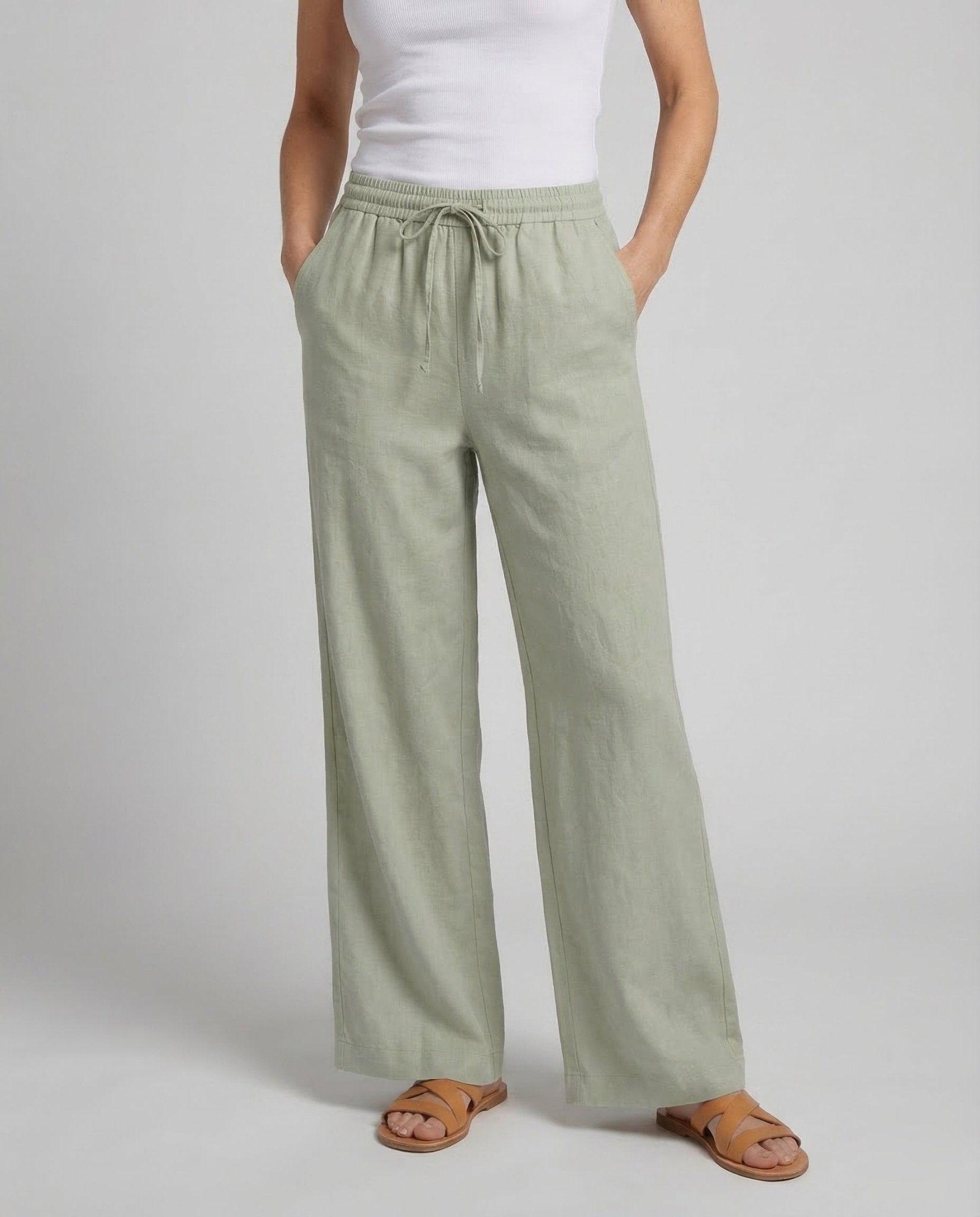 Ladies Linen Trousers Wide Elastic Waistband - Chichicherry