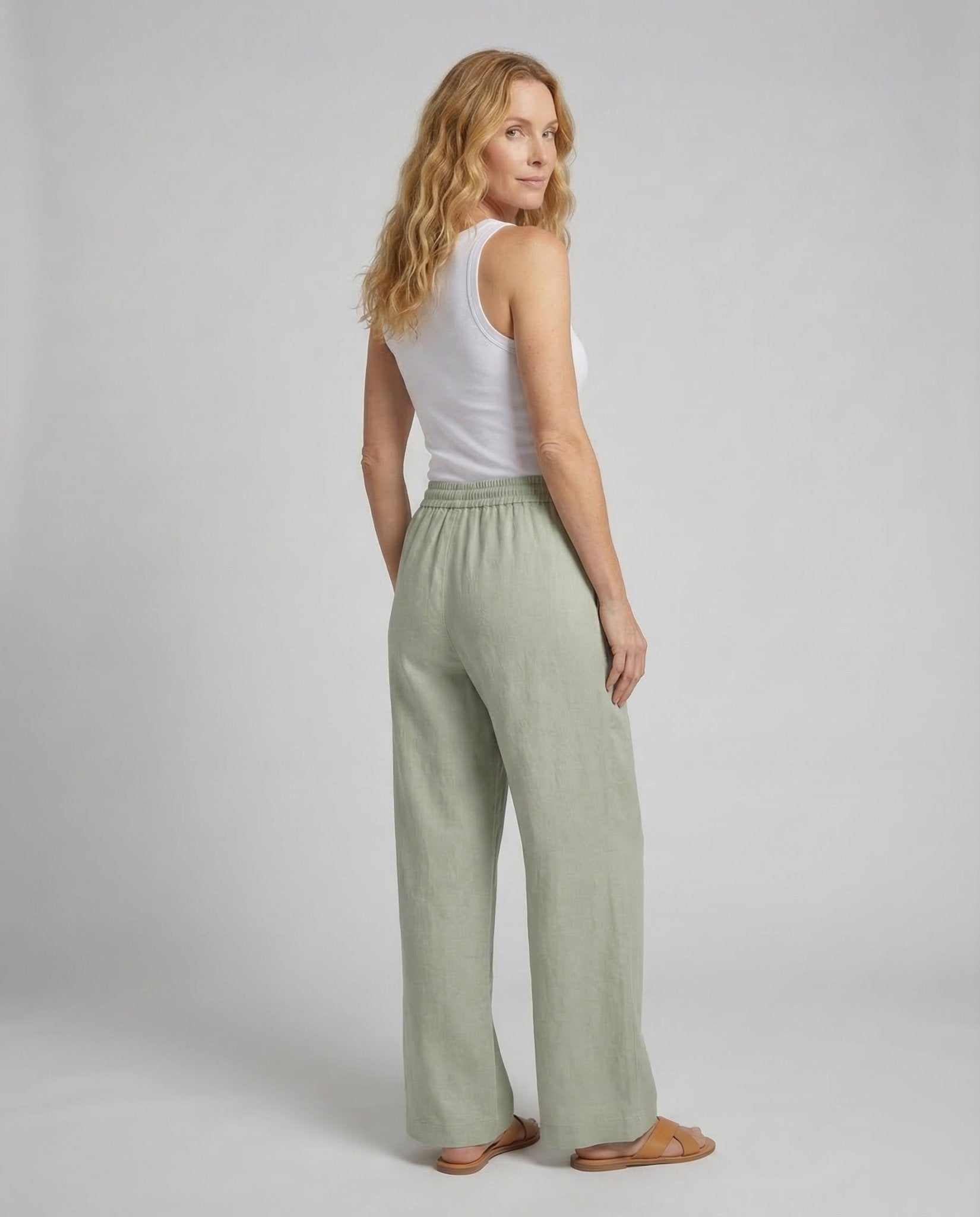 Ladies Linen Trousers Wide Elastic Waistband - Chichicherry