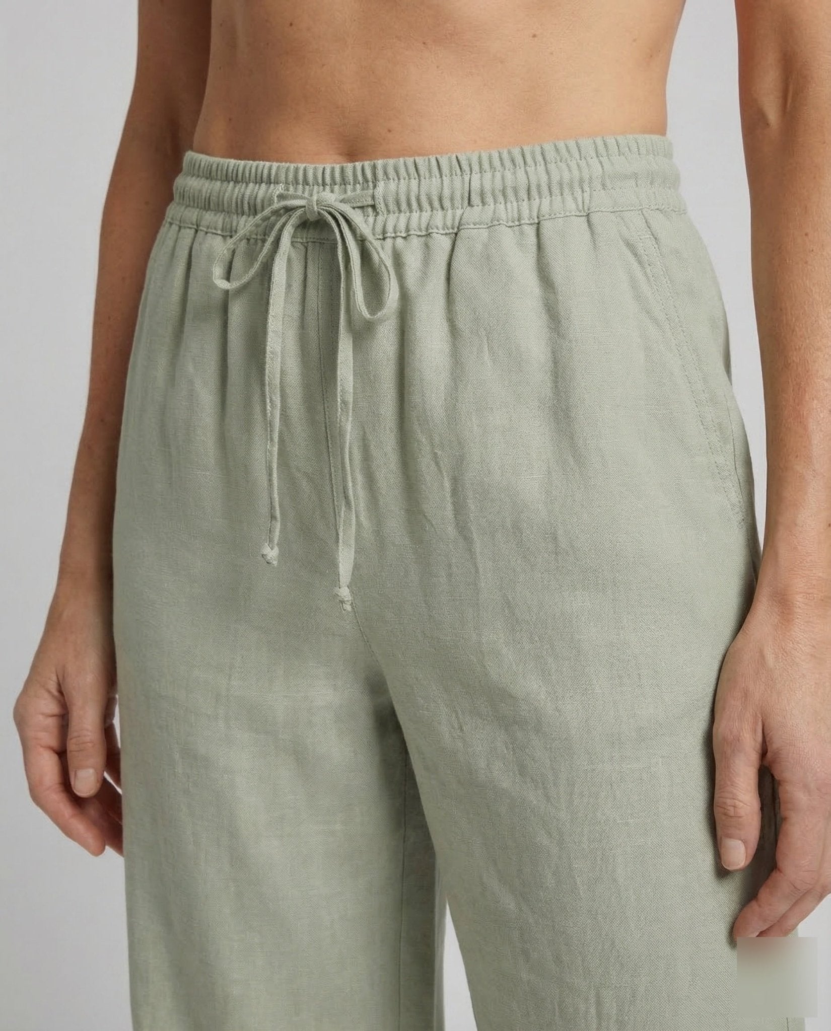 Ladies Linen Trousers Wide Elastic Waistband - Chichicherry
