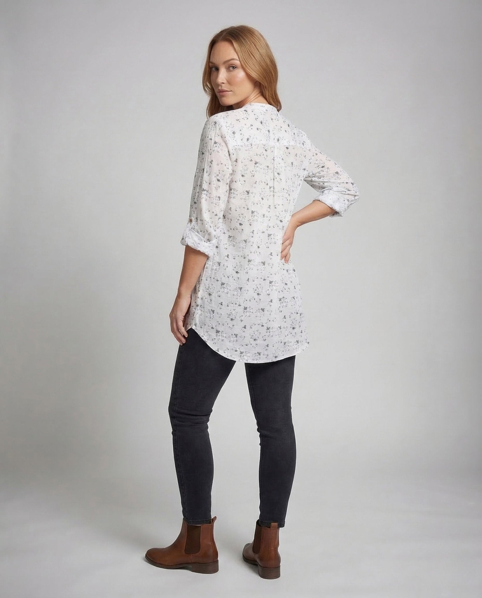 Ladies Long Blouse Stand Collar Oversize - Chichicherry