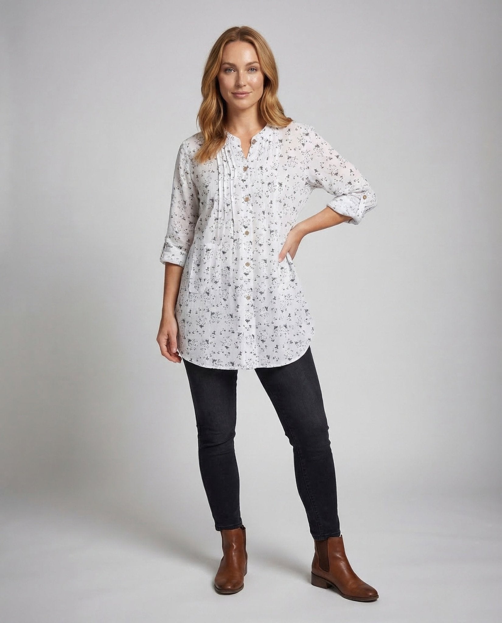 Ladies Long Blouse Stand Collar Oversize - Chichicherry