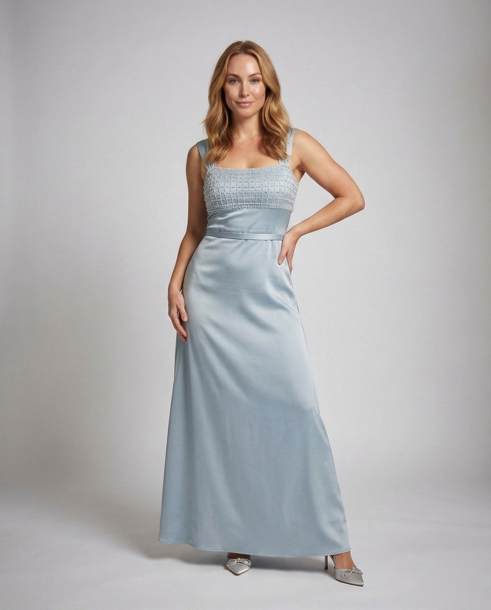 Ladies Long Evening Dress with Embroidered Bodice in Empire Cut - Chichicherry