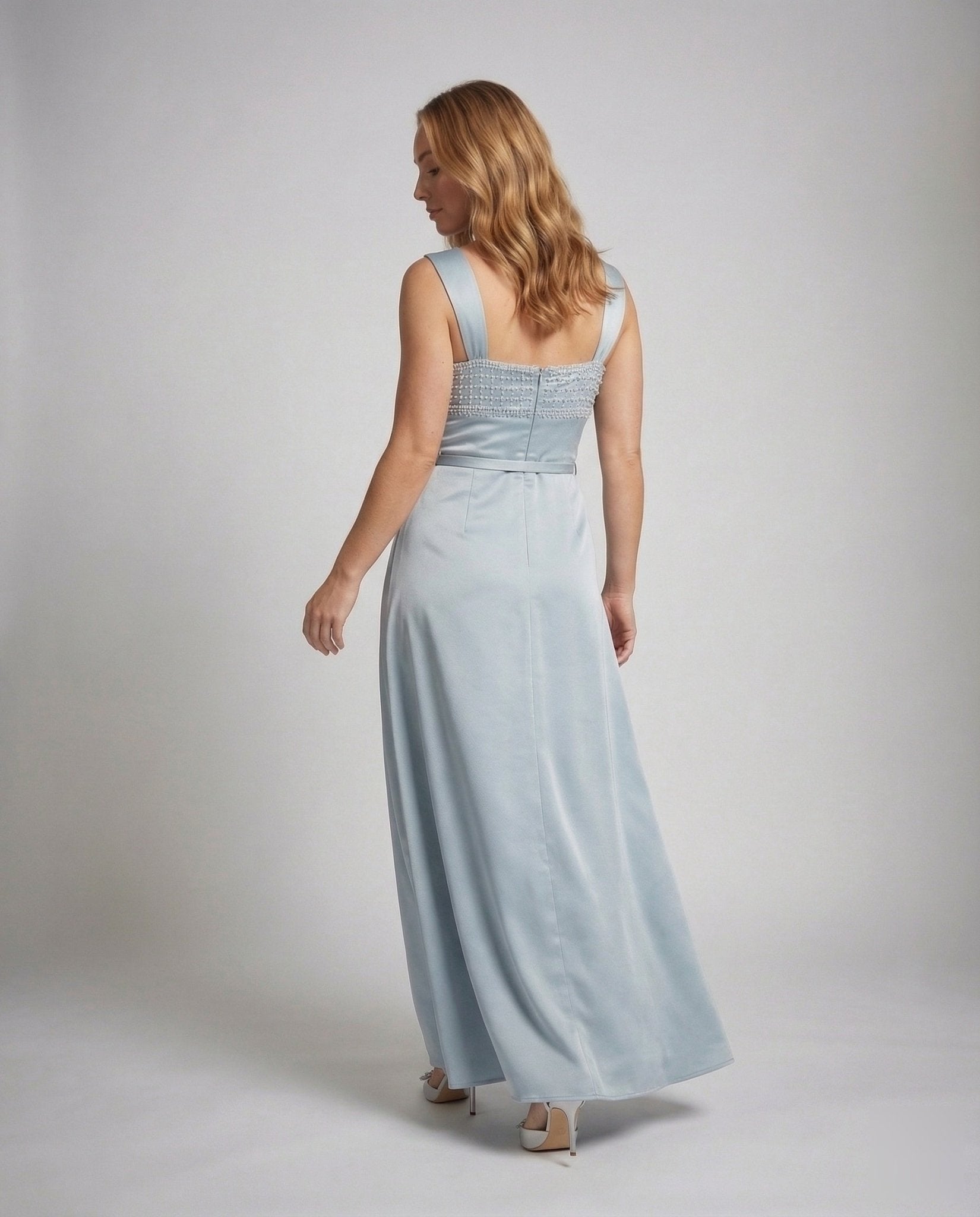 Ladies Long Evening Dress with Embroidered Bodice in Empire Cut - Chichicherry