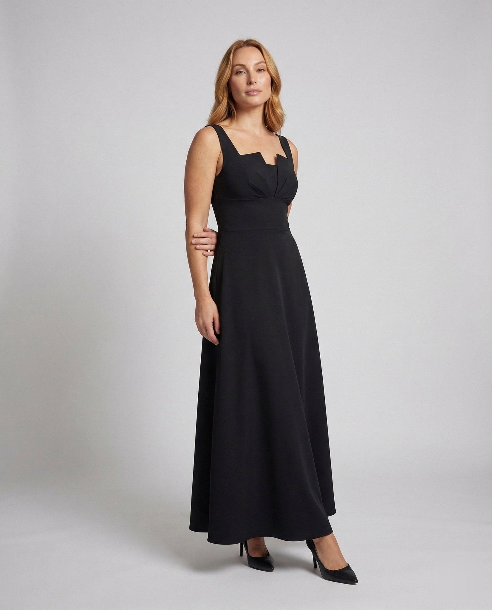 Ladies Long Evening Gown with Puff Sleeves - Chichicherry
