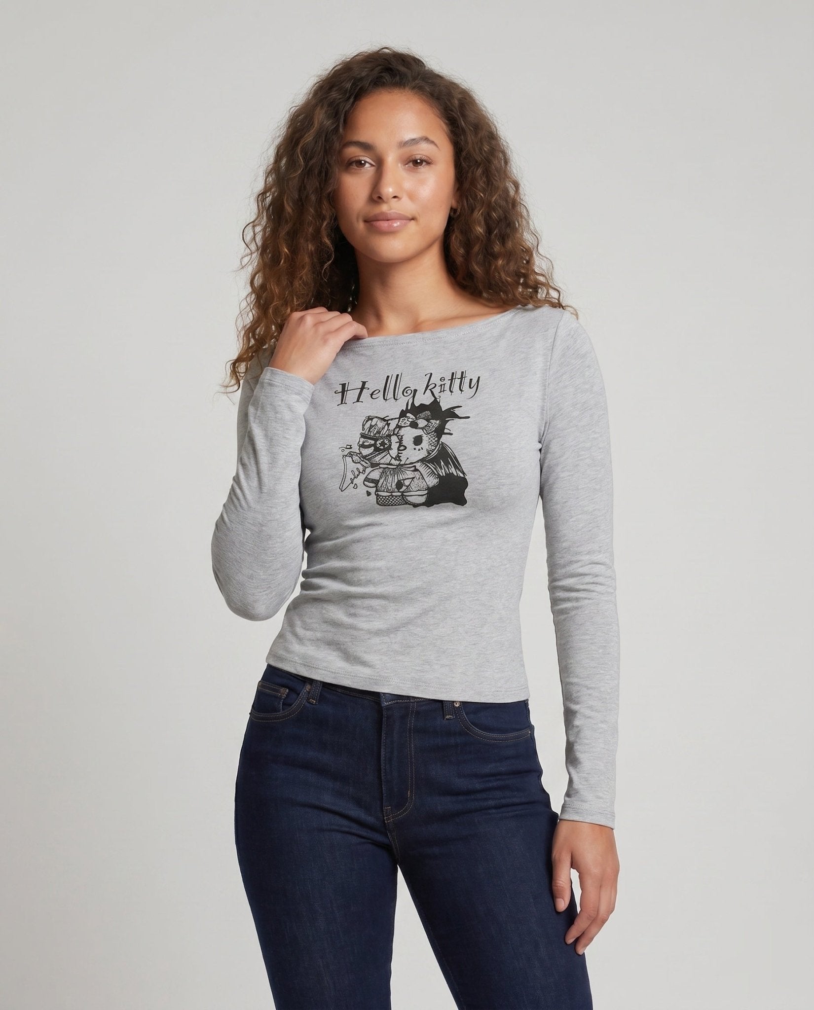 Ladies long sleeve shirt with creative print and figure-hugging cut - Chichicherry