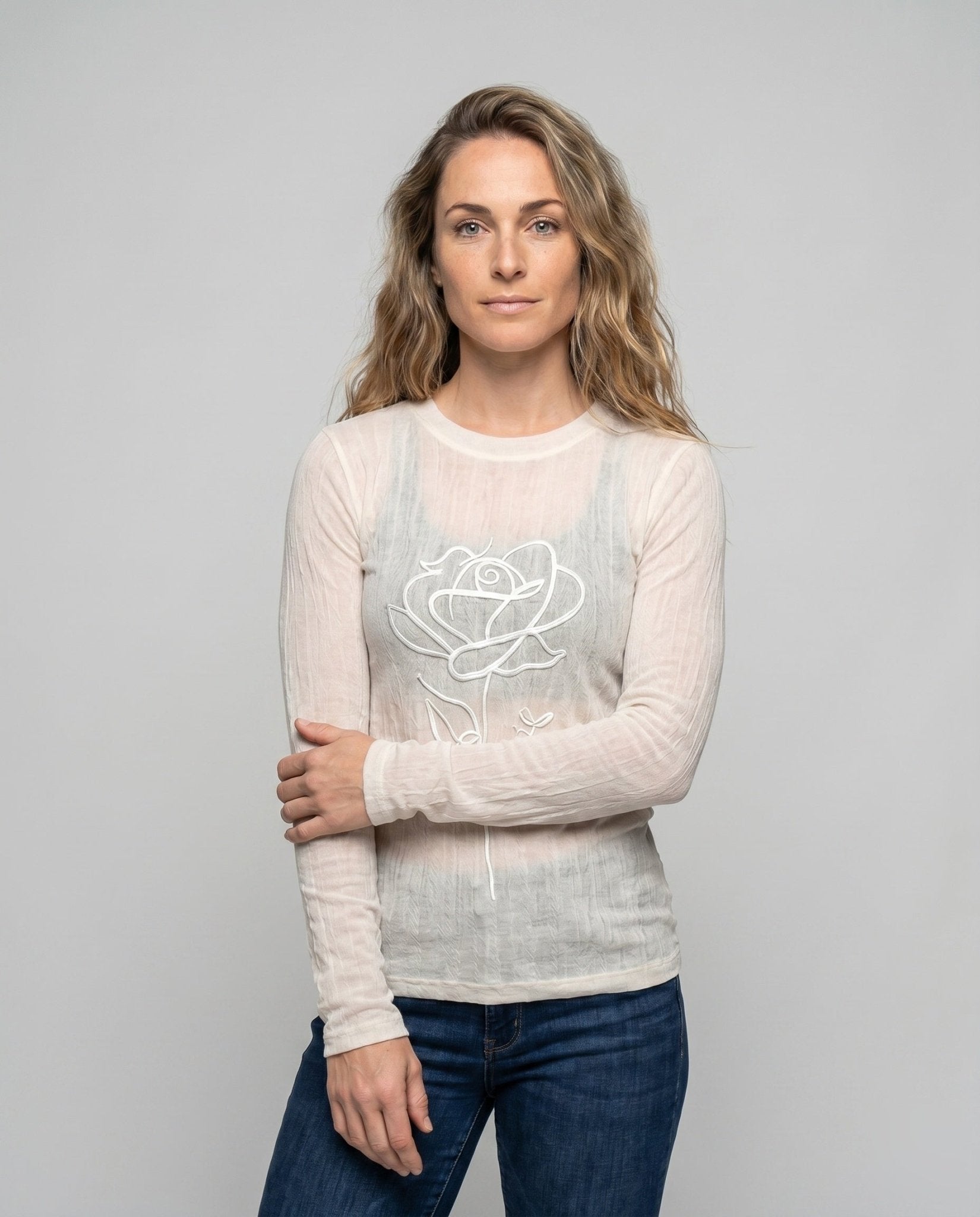Ladies long sleeve shirt with floral wedding design - Chichicherry
