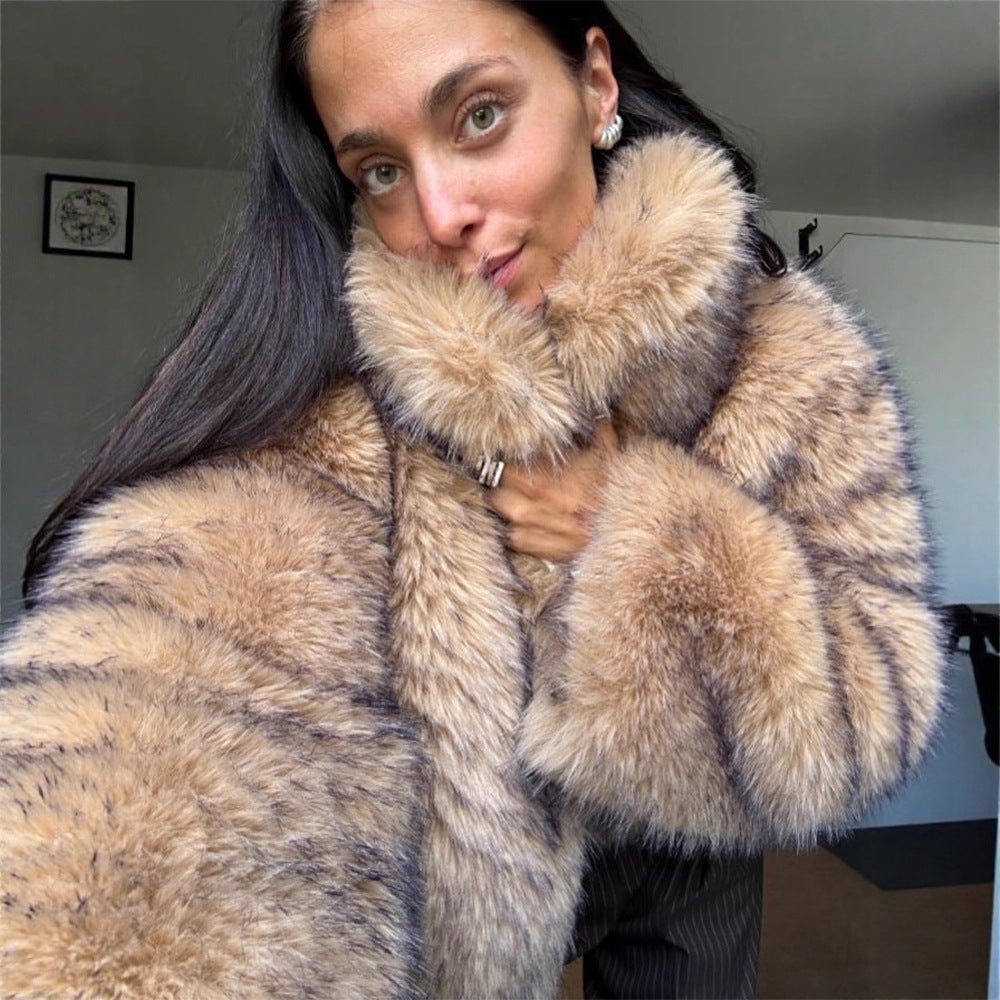 Ladies Luxury Faux Fur Cropped Bomber with Oversized Sleeves and High Shawl Collar Chichicherry - Chichicherry
