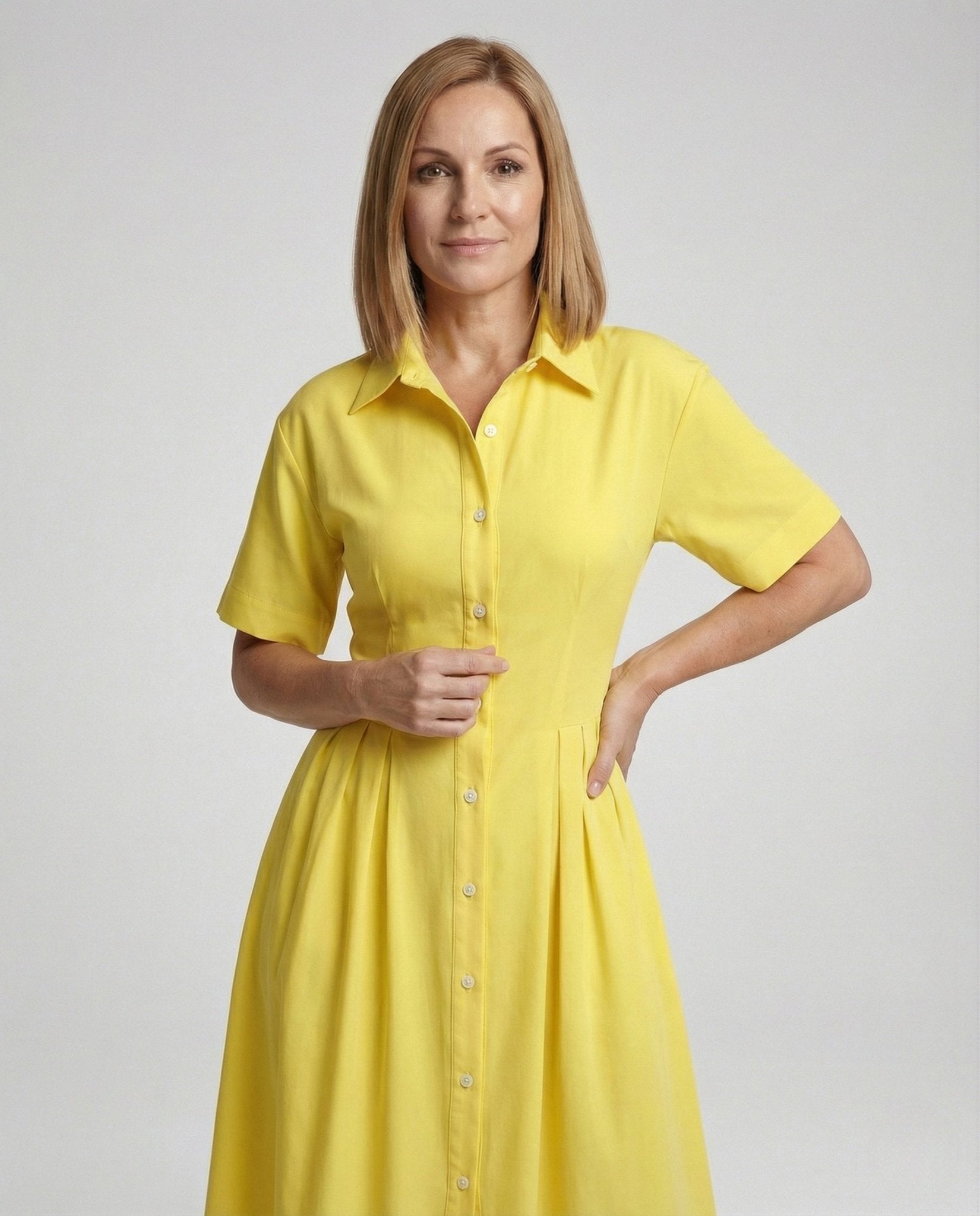 Ladies max dress in shirt blouse style with leg slit - Chichicherry