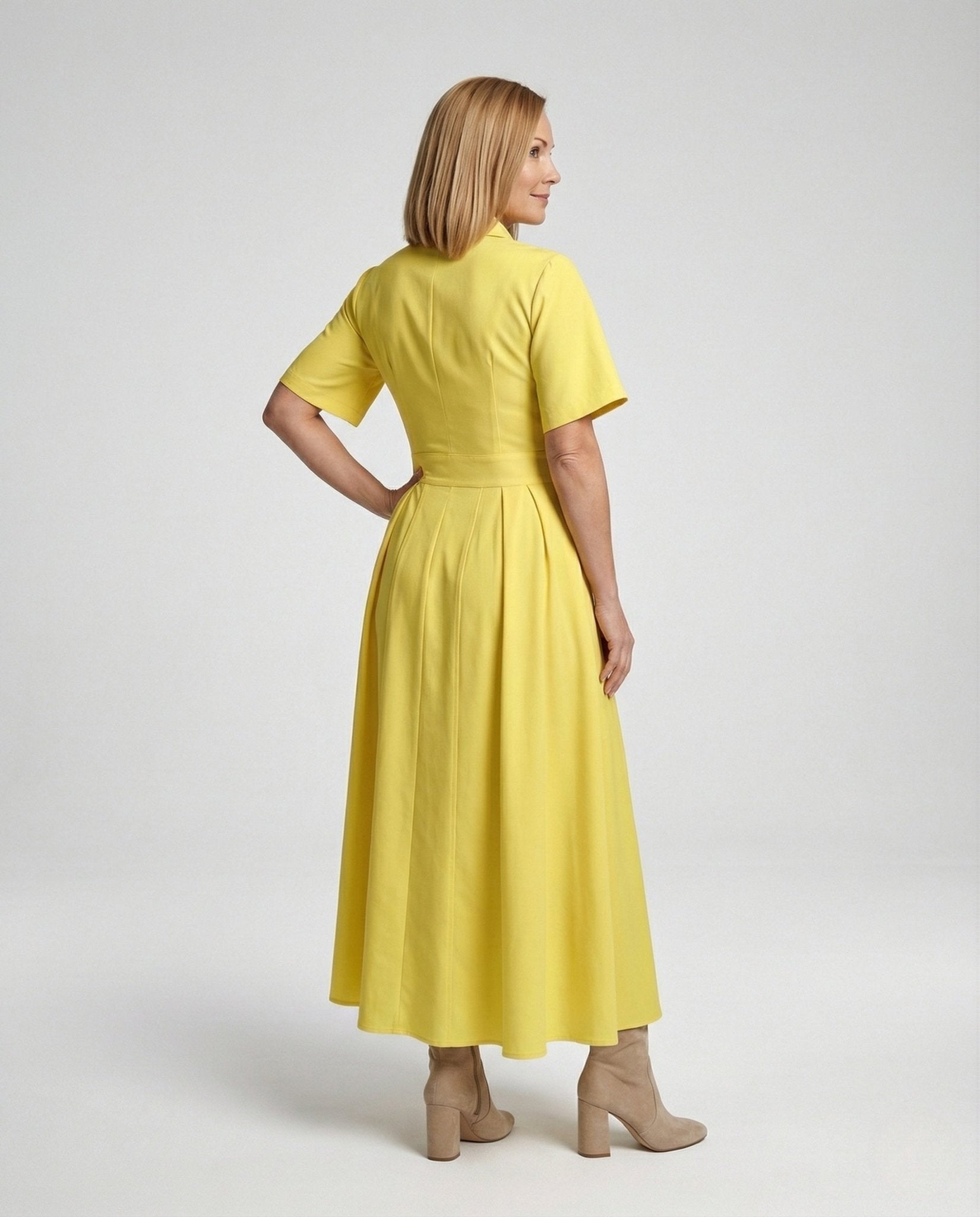 Ladies max dress in shirt blouse style with leg slit - Chichicherry