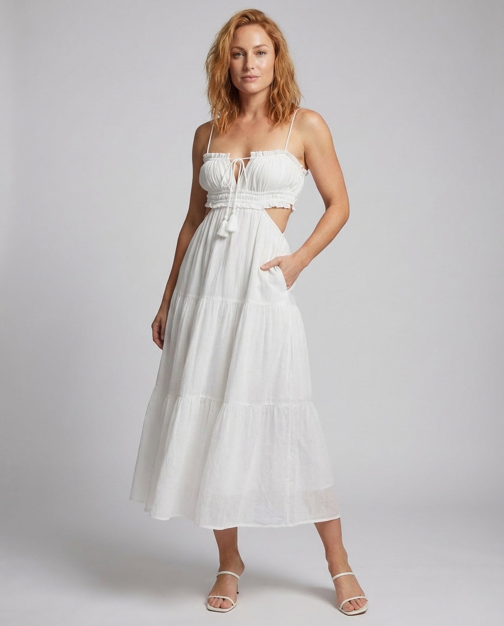 Ladies Maxi Dress Cut Out Tiered Skirt - Chichicherry