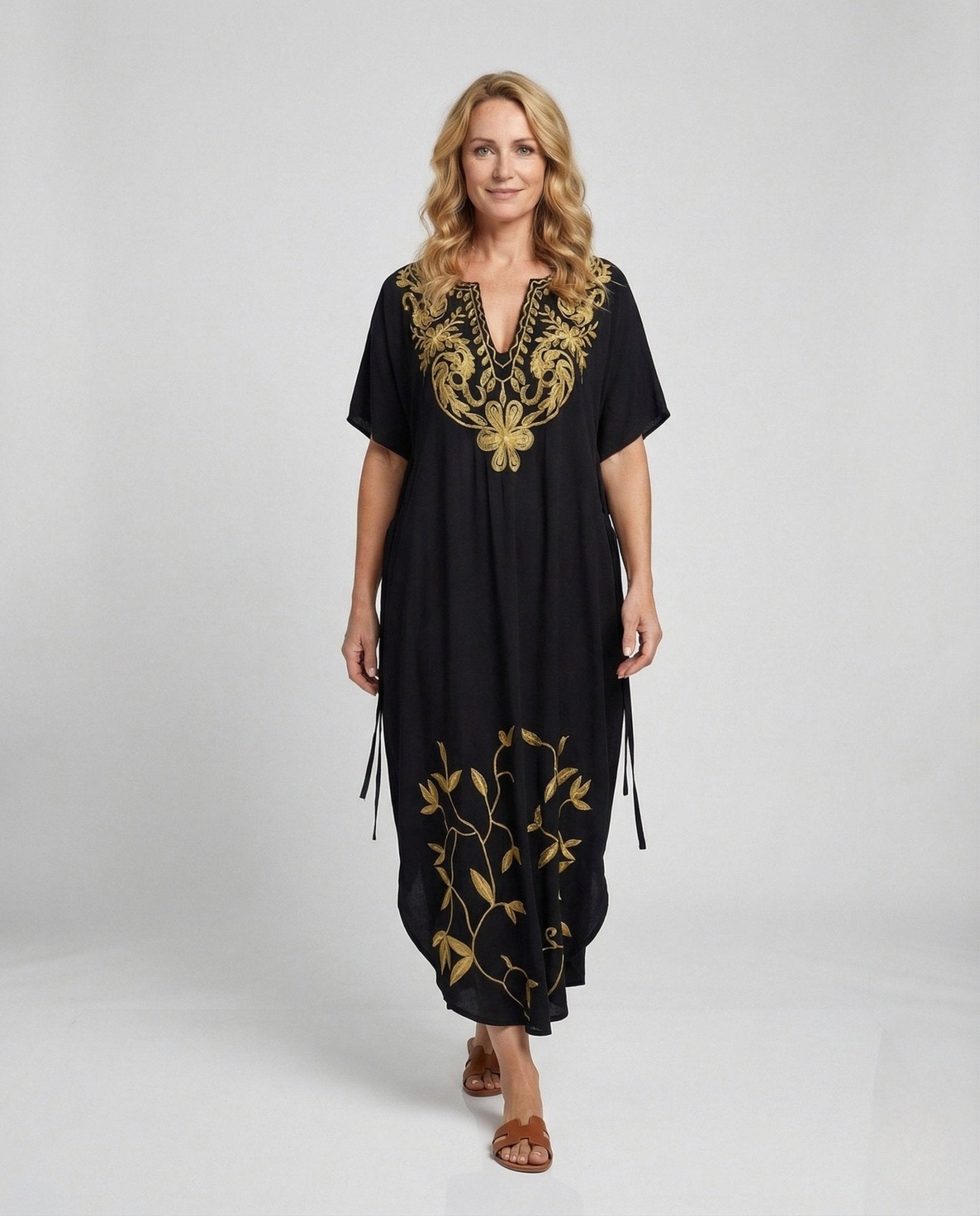 Ladies Maxi Dress Kaftan Embroidered - Chichicherry