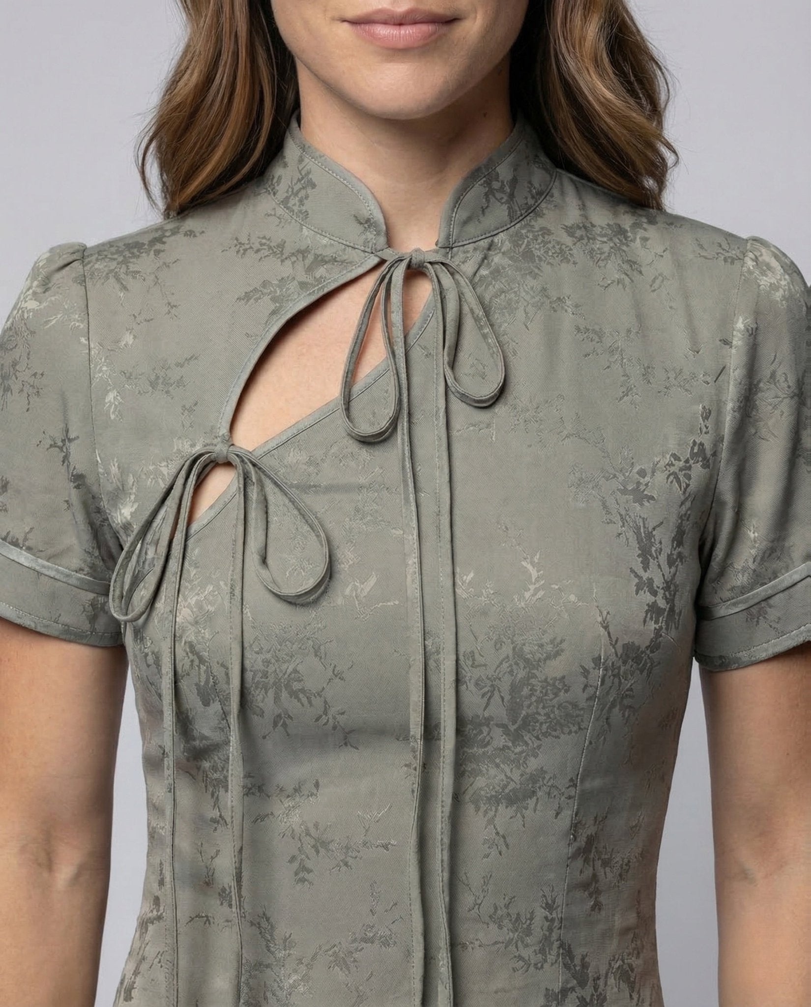 Ladies Maxi Dress Mandarin Collar Side Slit - Chichicherry
