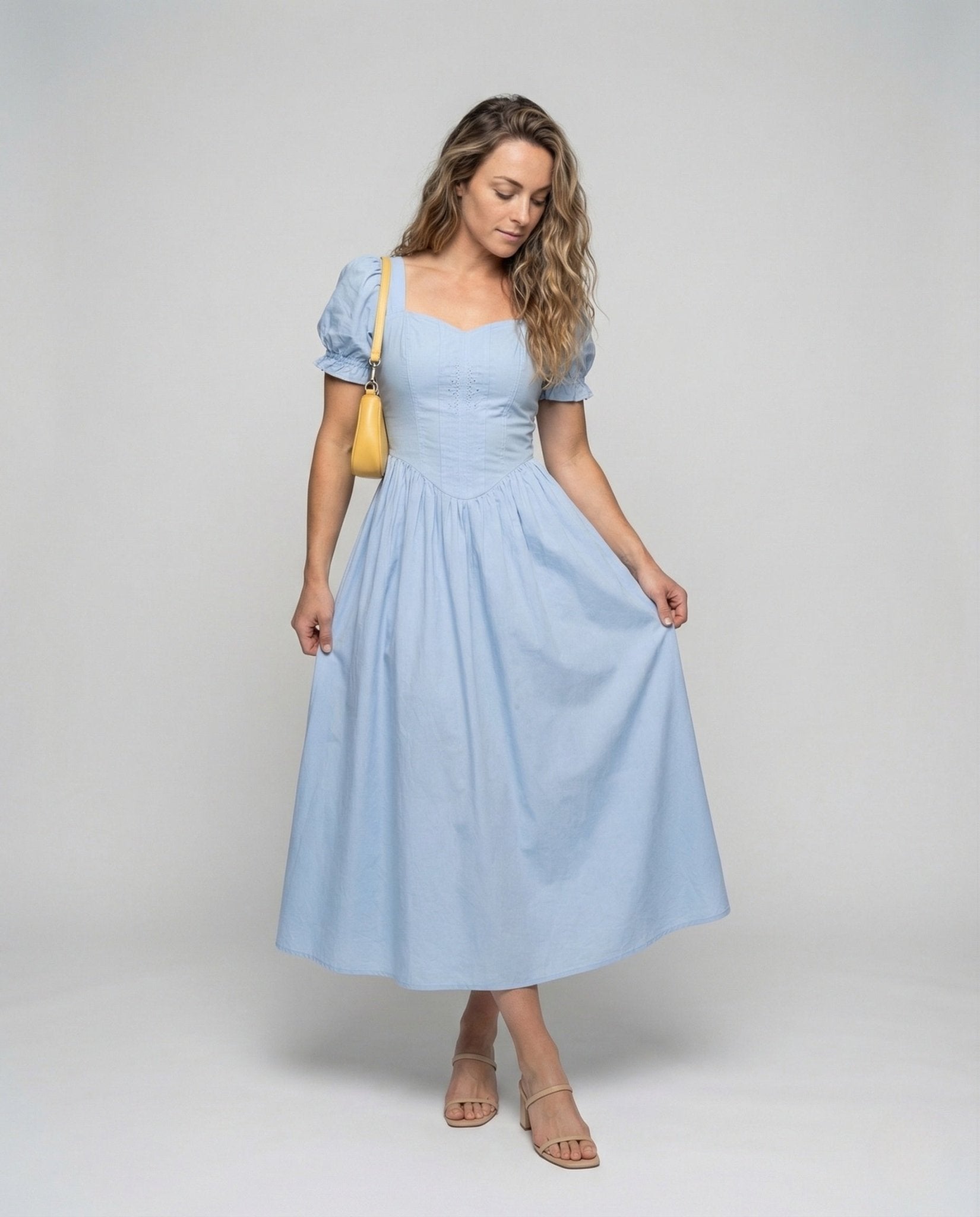 Ladies Maxi Dress with Corset and Puff Sleeves - Chichicherry