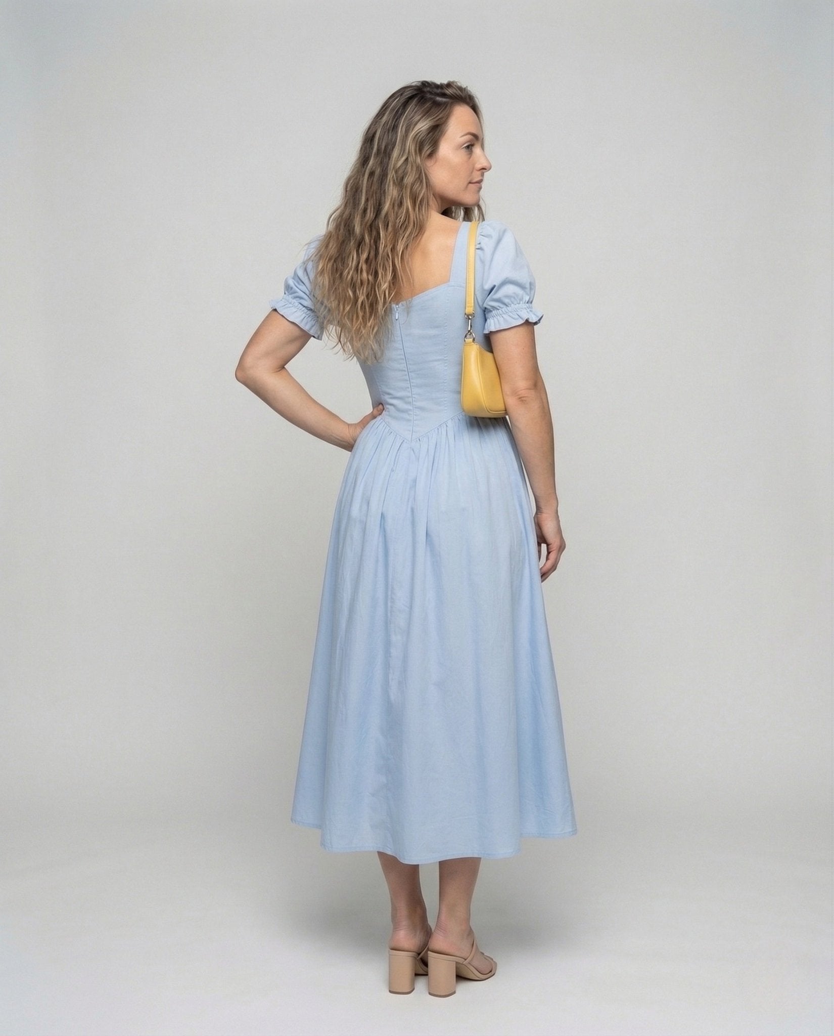 Ladies Maxi Dress with Corset and Puff Sleeves - Chichicherry