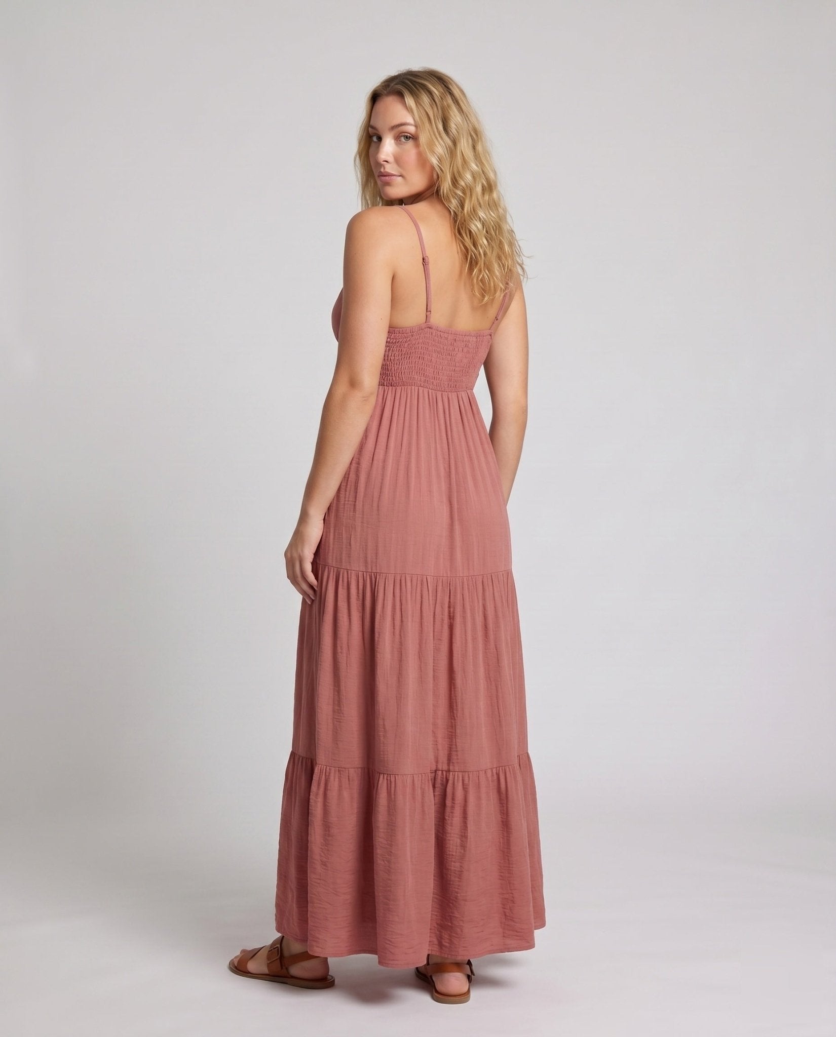 Ladies maxi dress with deep V-neckline and airy skirt section - Chichicherry