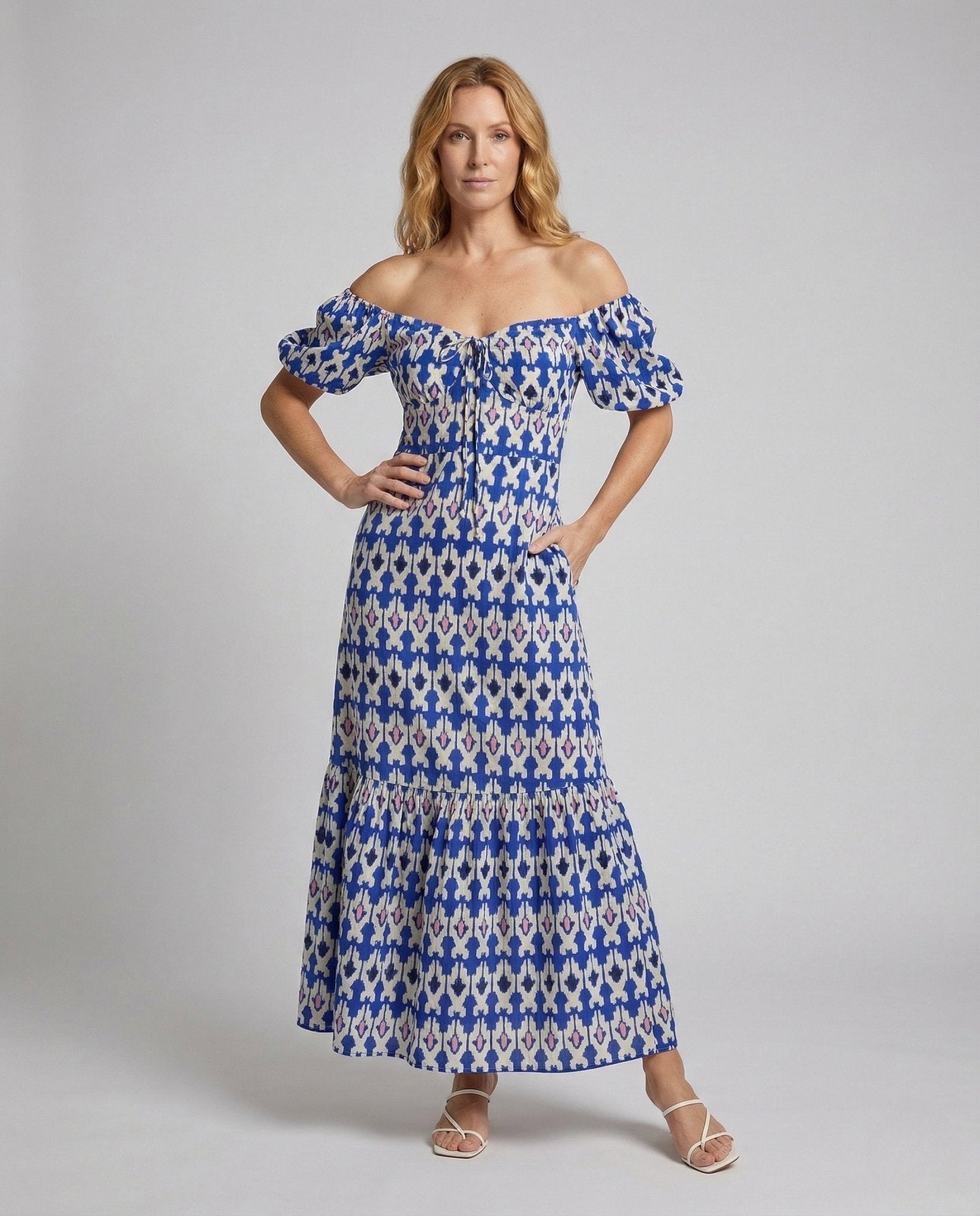 Ladies maxi dress with off-the-shoulder neckline - Chichicherry