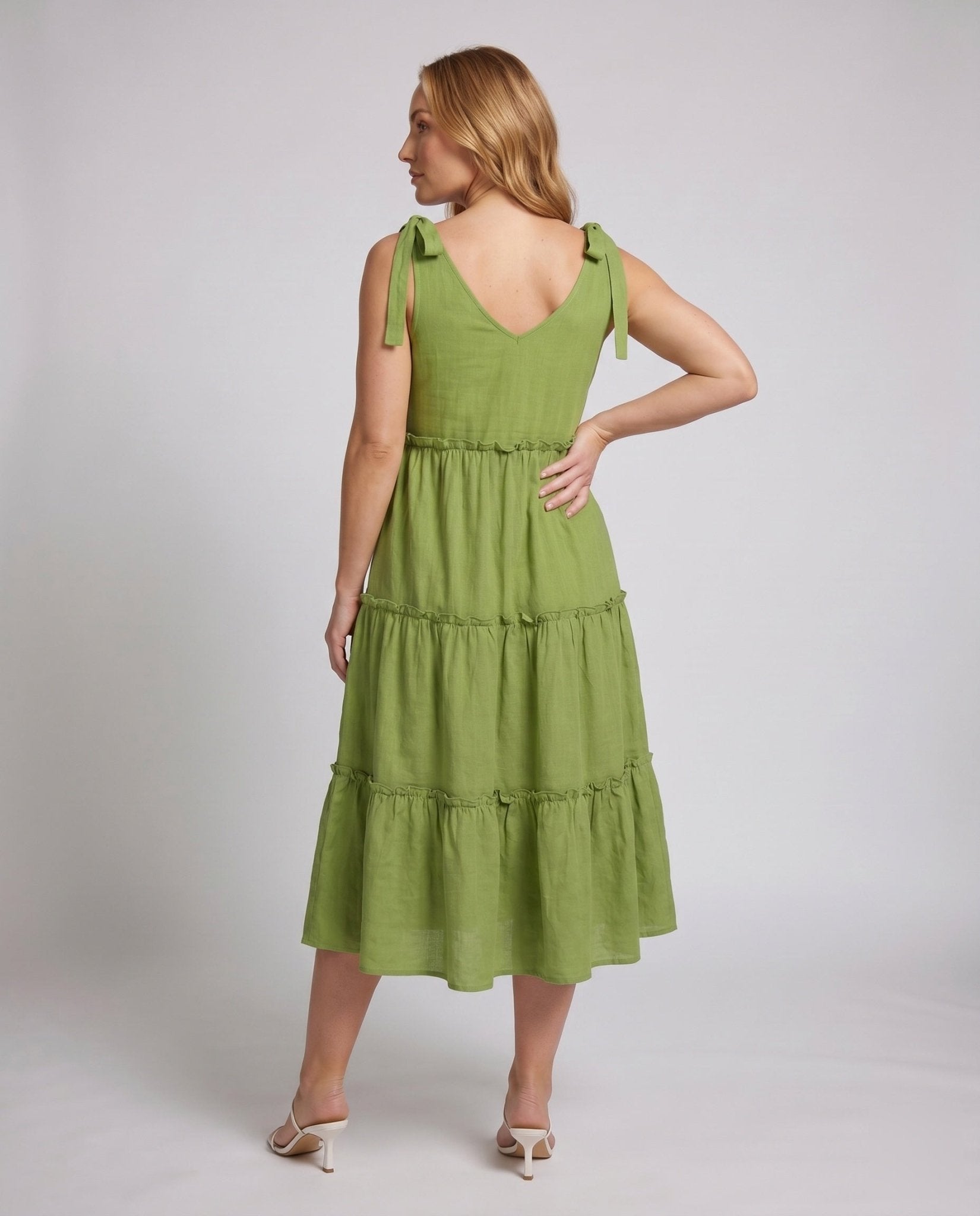Ladies maxi dress with playful ruffles and wide straps - Chichicherry