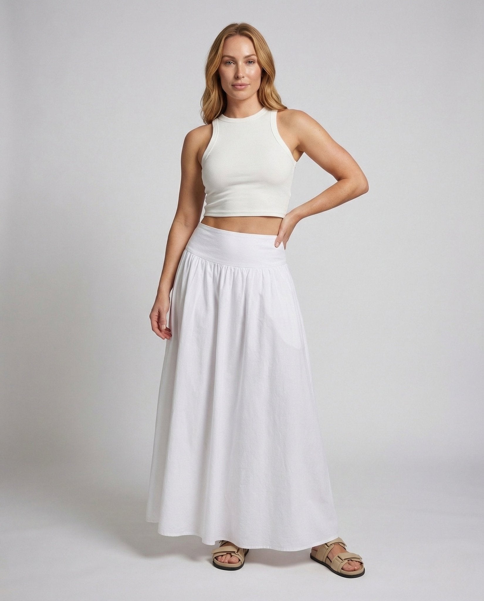 Ladies Maxi Skirt Cotton Blend A Line Elastic Waist - Chichicherry