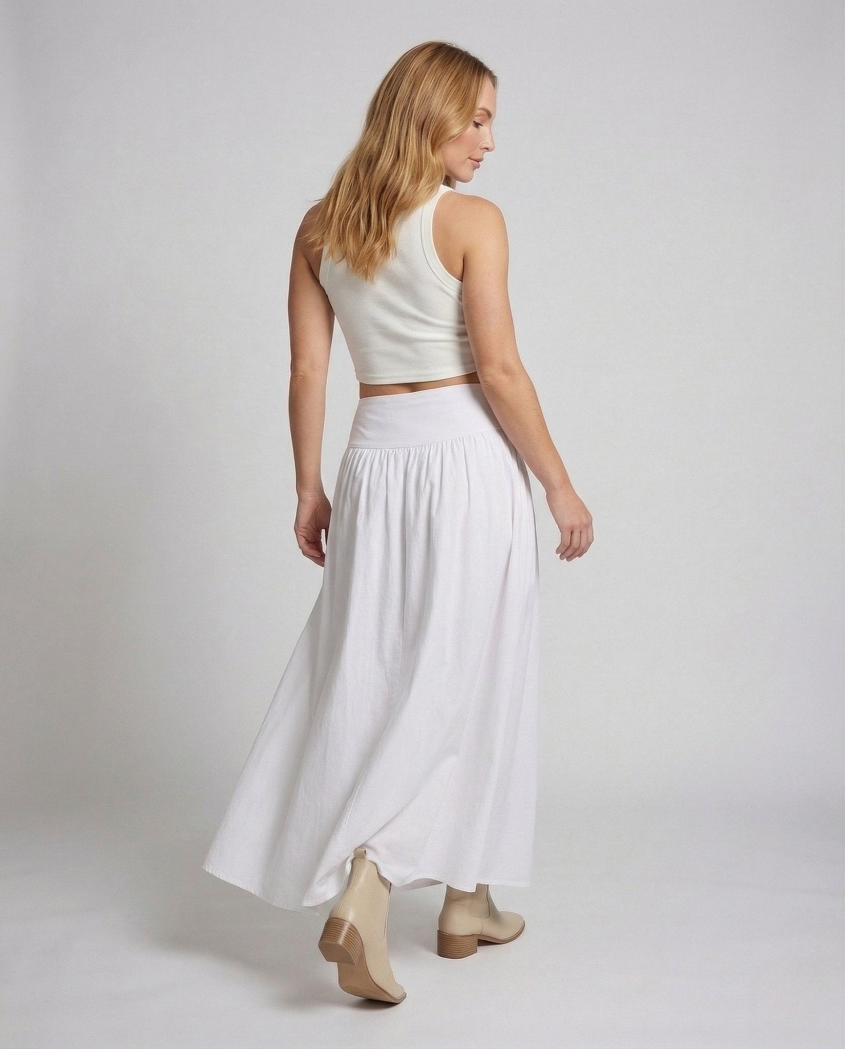 Ladies Maxi Skirt Cotton Blend A Line Elastic Waist - Chichicherry