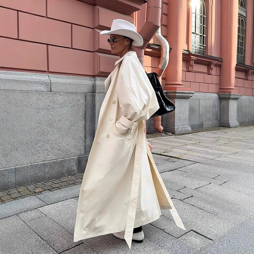 Ladies maxilength tailored trench coat made of lightweight cotton blend with tie belt Chichicherry - Chichicherry
